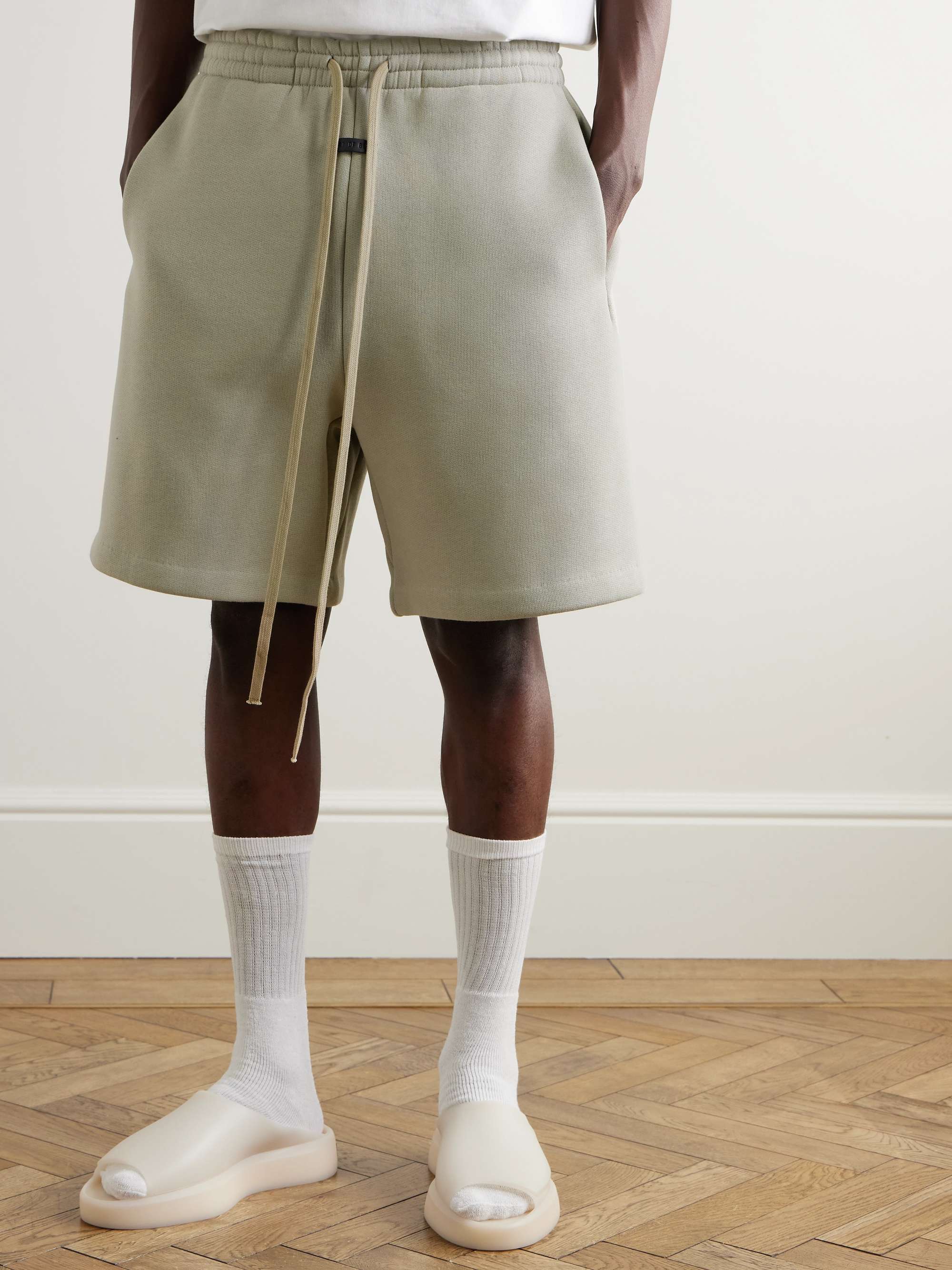 Wide-Leg Logo-Appliquéd Cotton-Blend Jersey Drawstring Shorts view