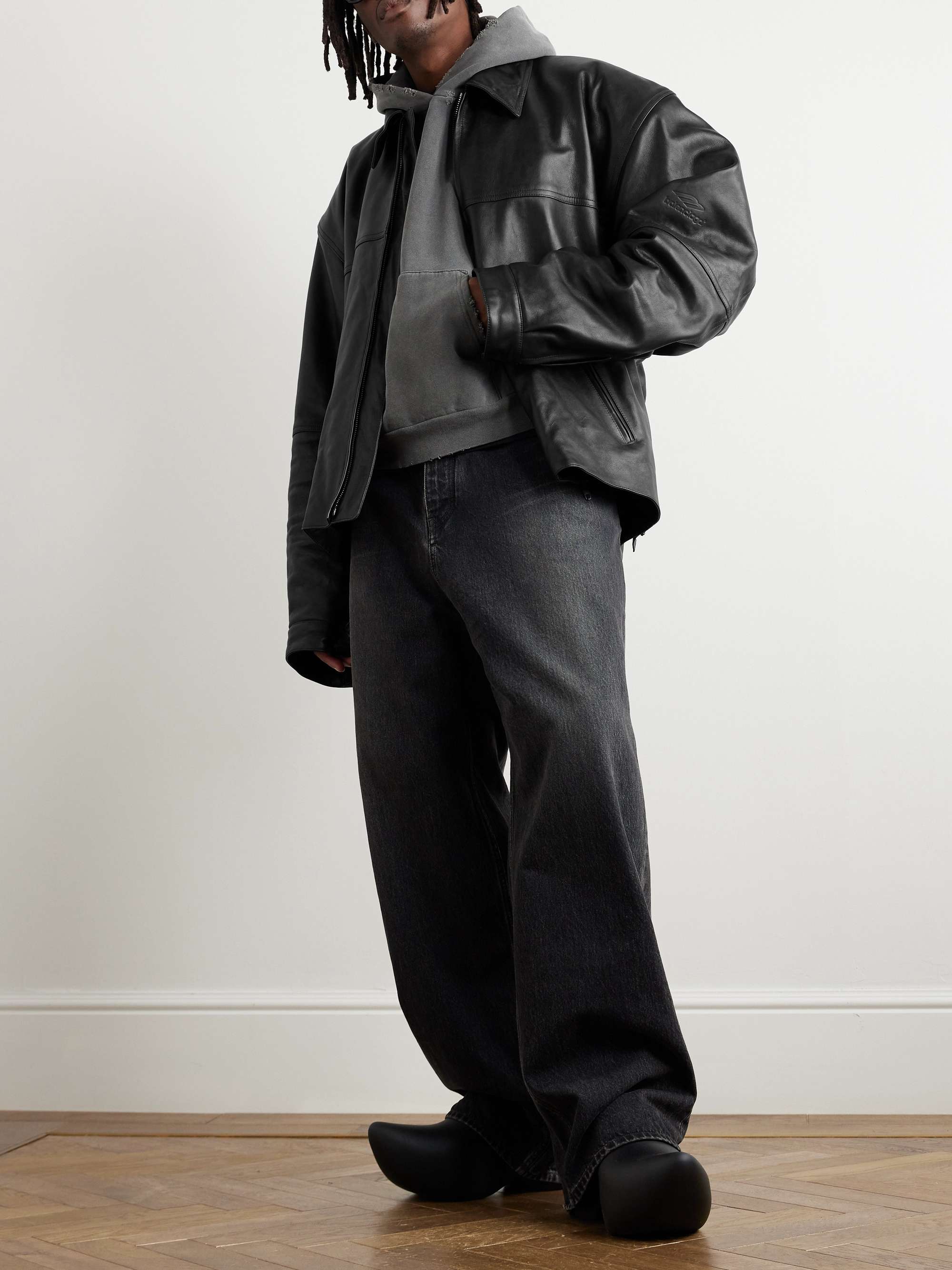 Cocoon Kick Oversized Logo-Debossed Leather Jacket view