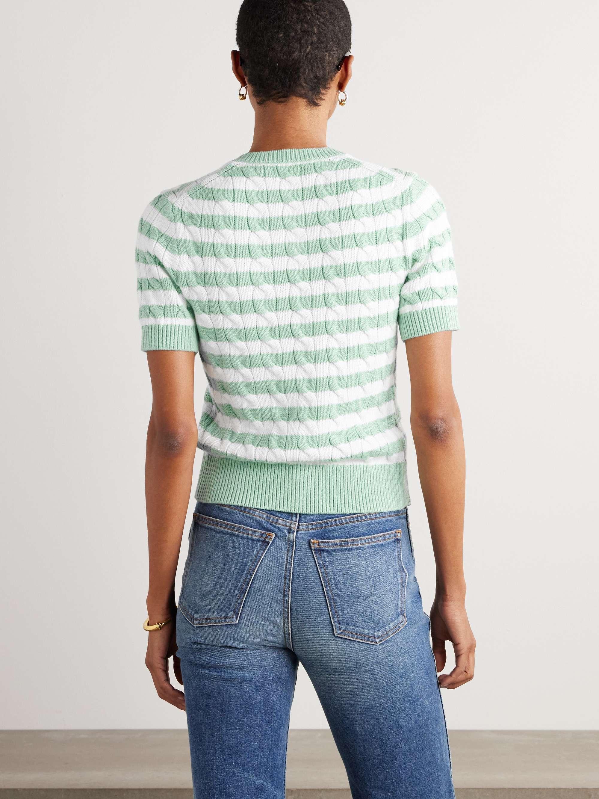 Striped cable-knit cotton cardigan view