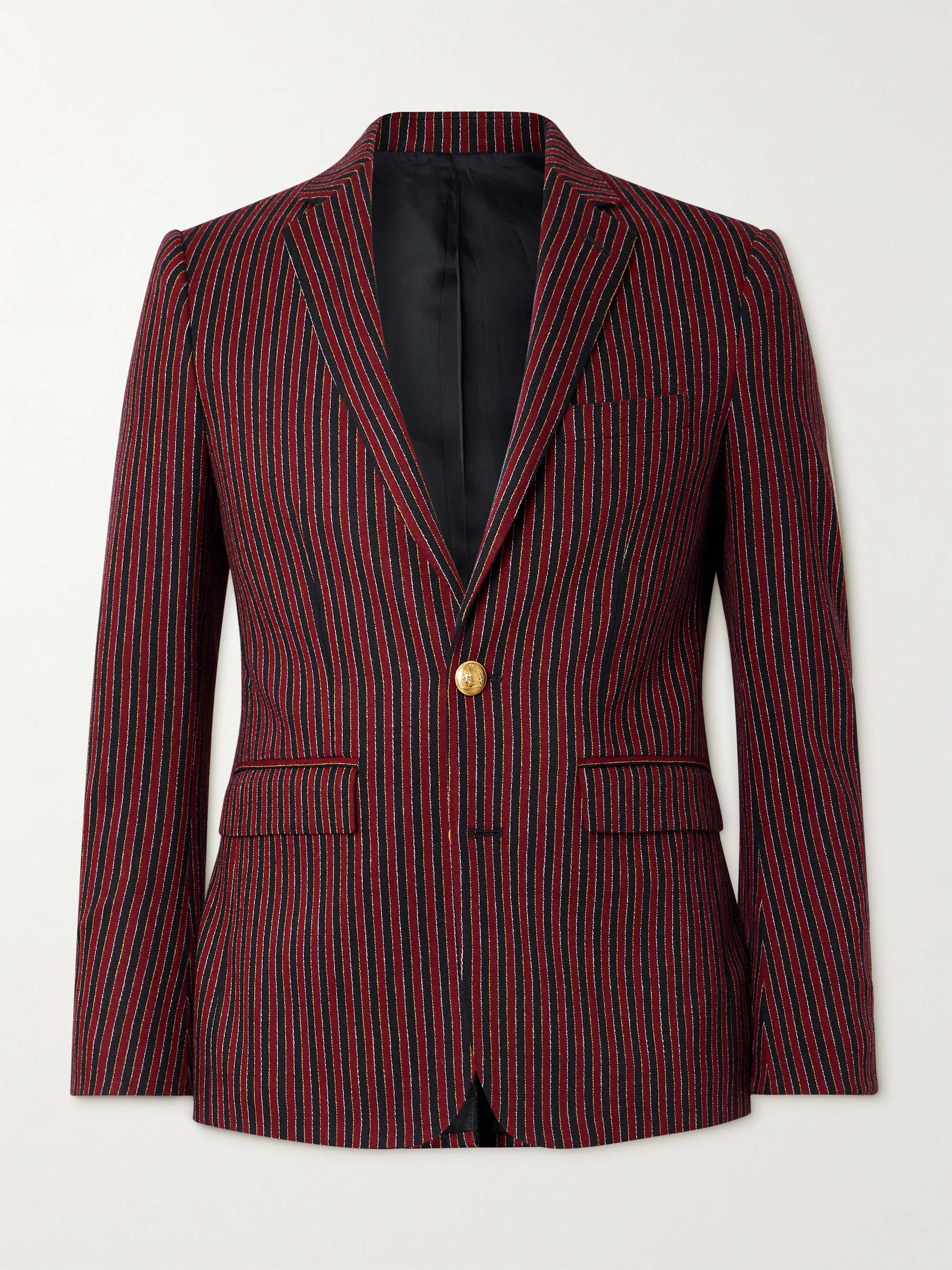 Embroidered Striped Wool and Lycra-Blend Blazer hero visual