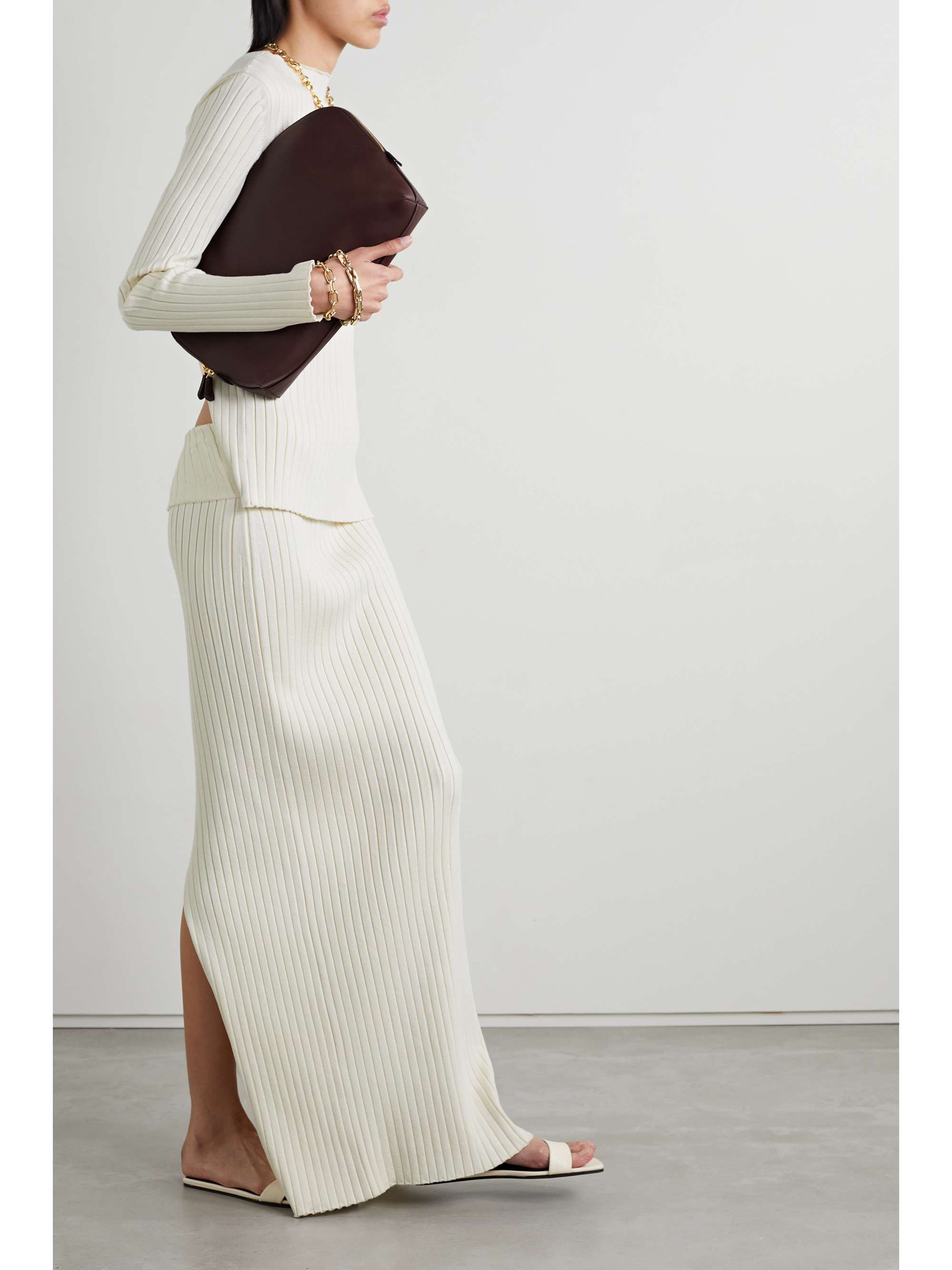 Moss ribbed silk maxi skirt view