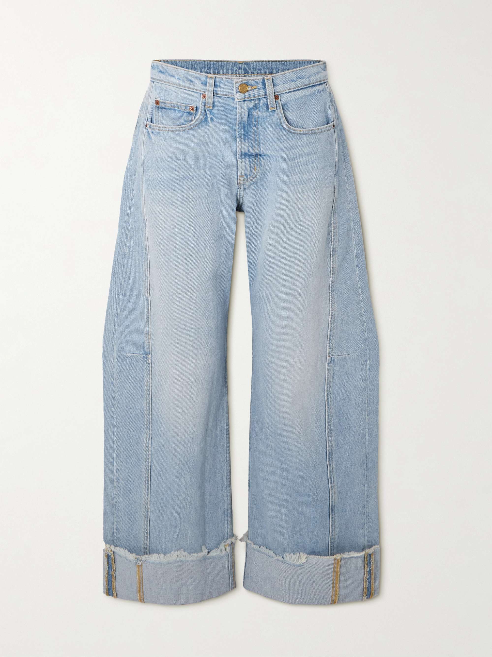 Relaxed Cuffed Lasso frayed paneled mid-rise wide-leg jeans hero visual