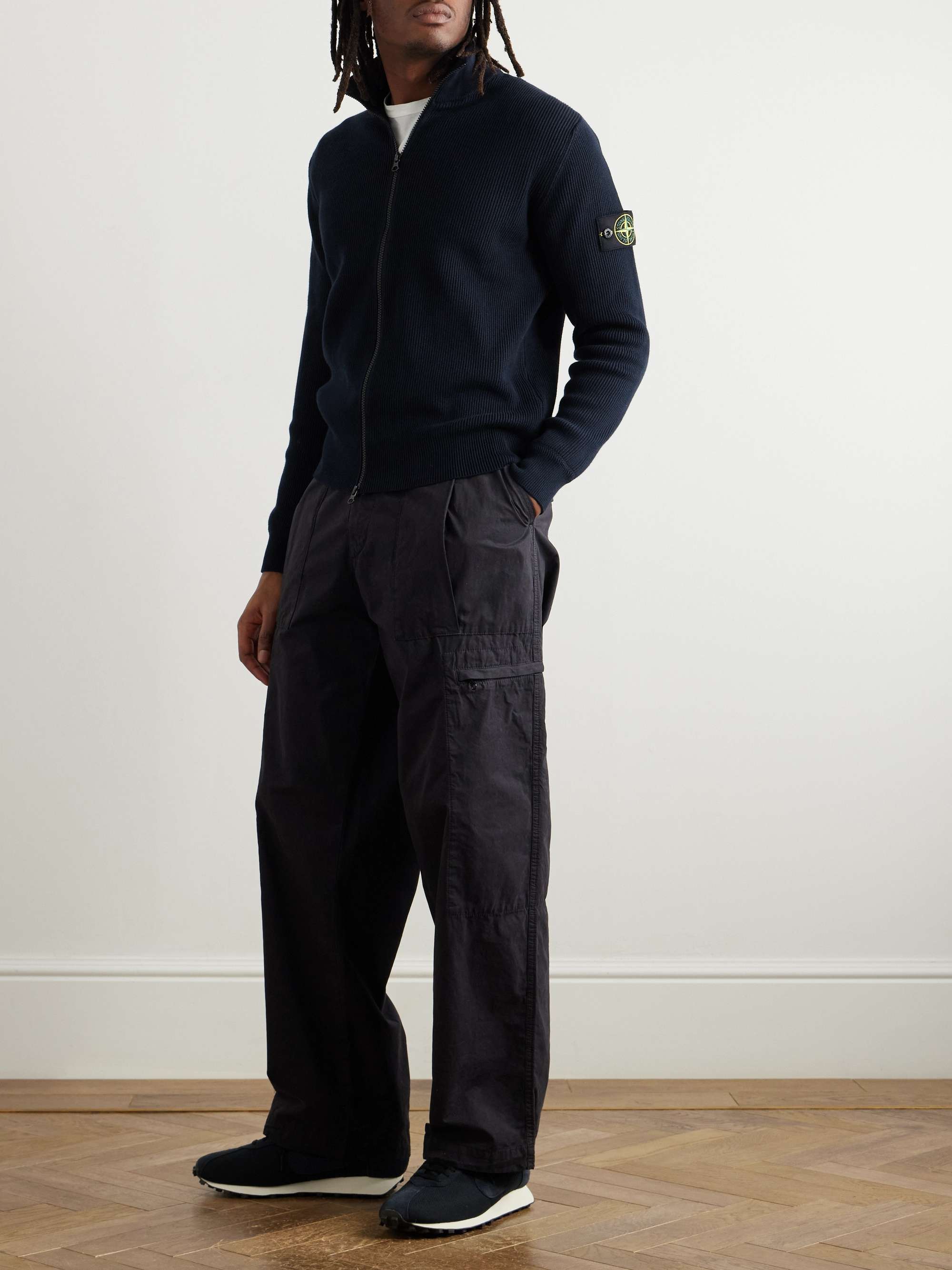 Logo-Appliquéd Ribbed-Knit Organic Cotton Cardigan view