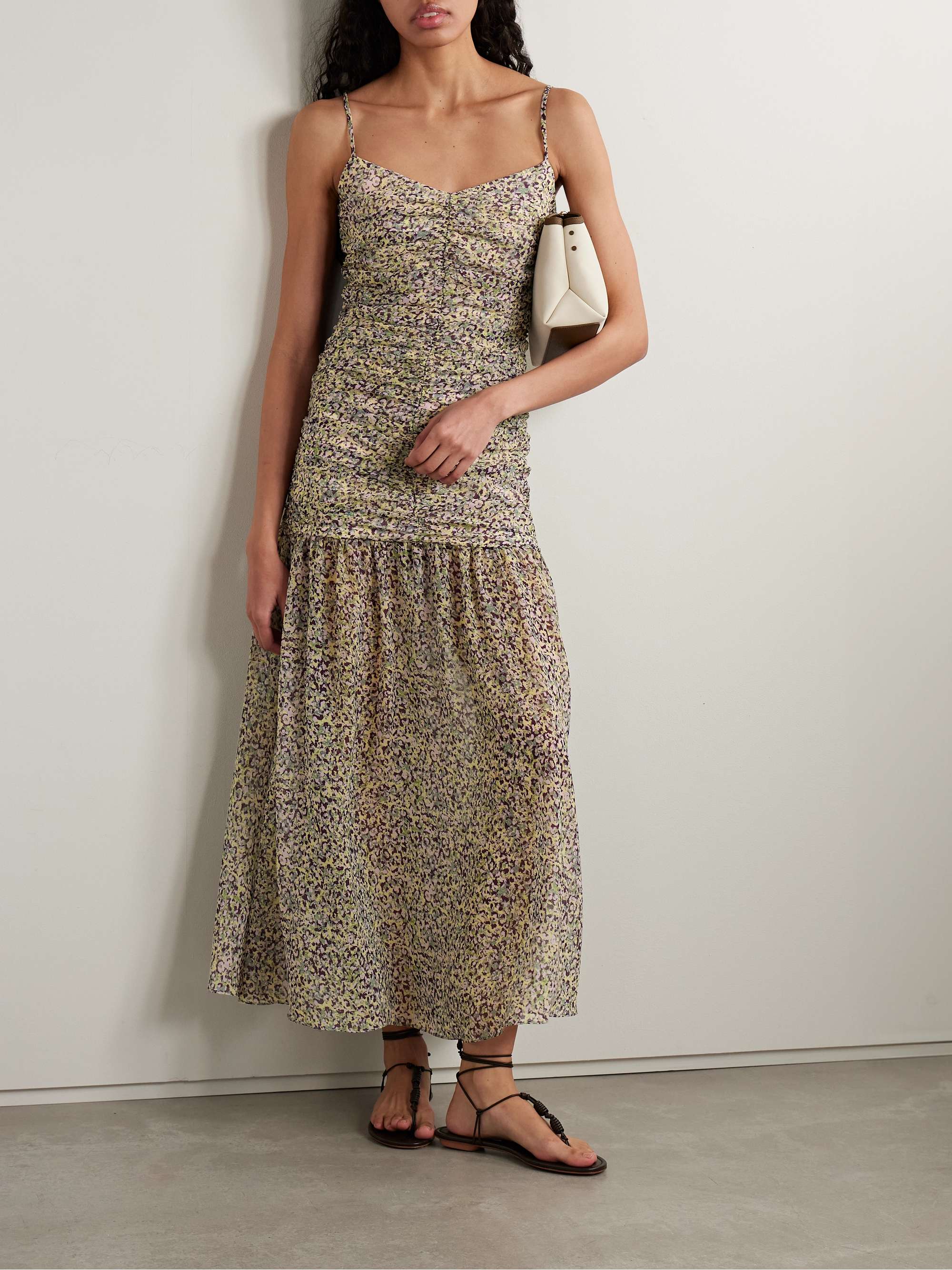 Pamela ruched floral-print chiffon maxi dress view
