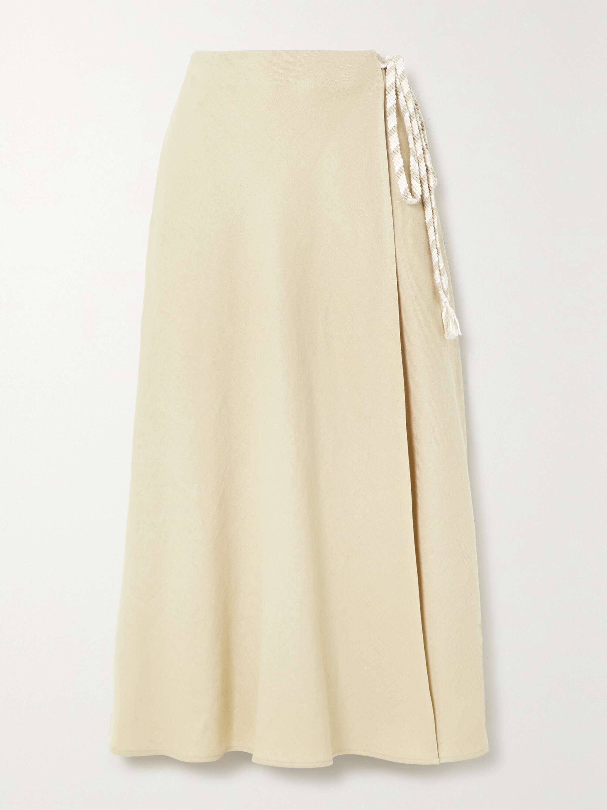 Antigua tie-detailed linen midi wrap skirt hero visual