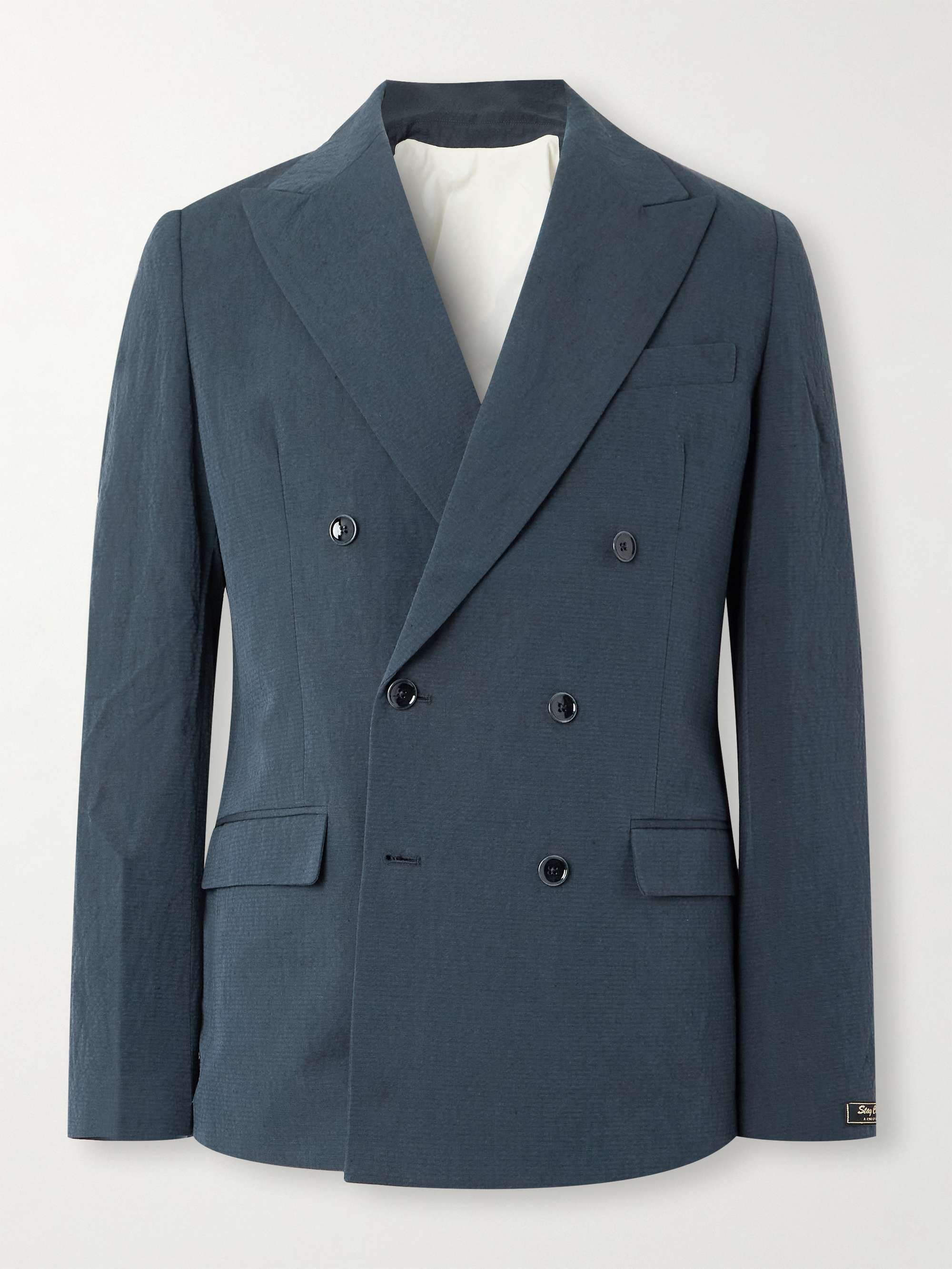 Double-Breasted Cotton and Linen-Blend Seersucker Blazer hero visual
