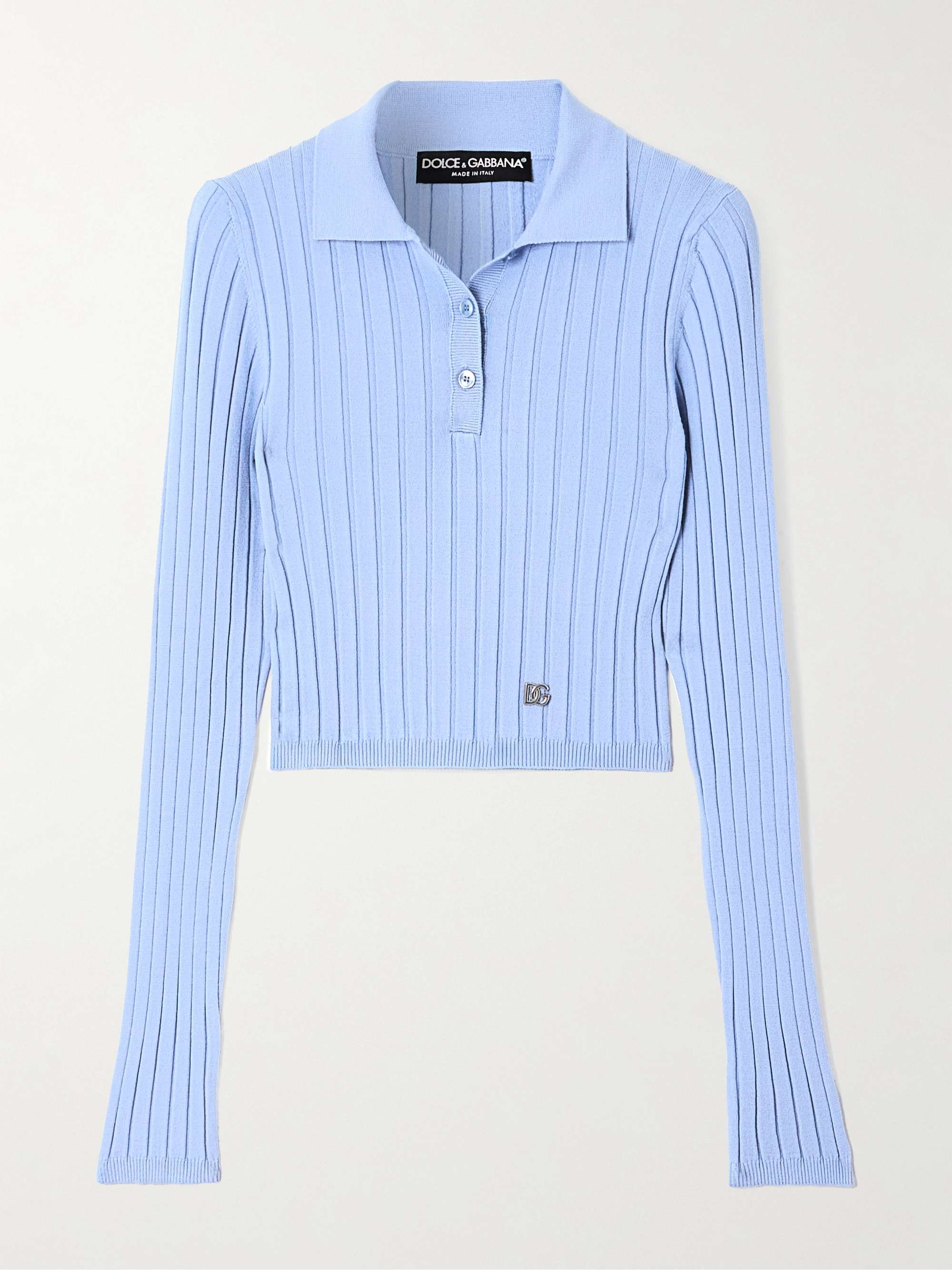 Embellished ribbed-knit polo shirt hero visual