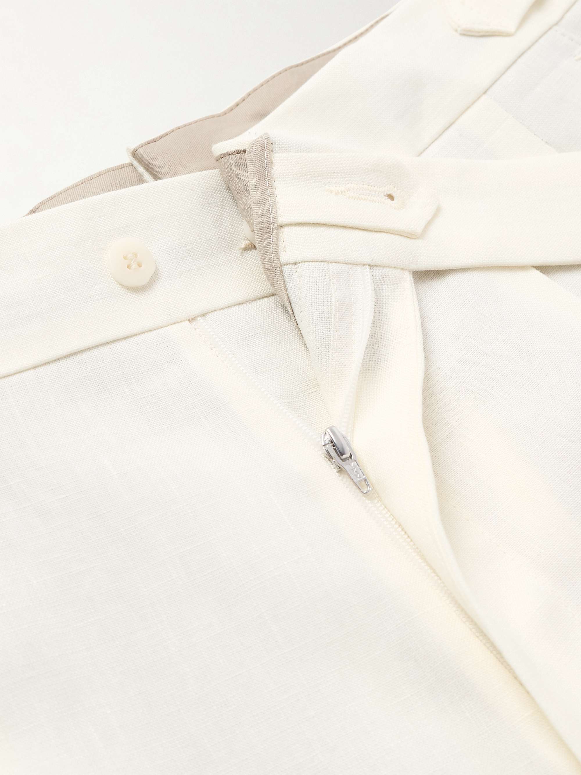 Straight-Leg Pleated Linen-Canvas Trousers view