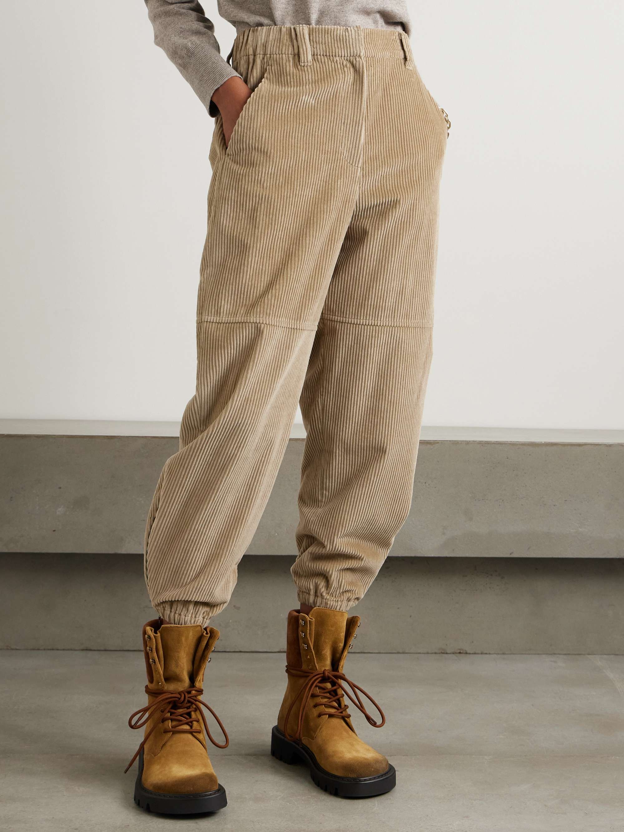 Zip-embellished cotton-corduroy tapered cargo pants view