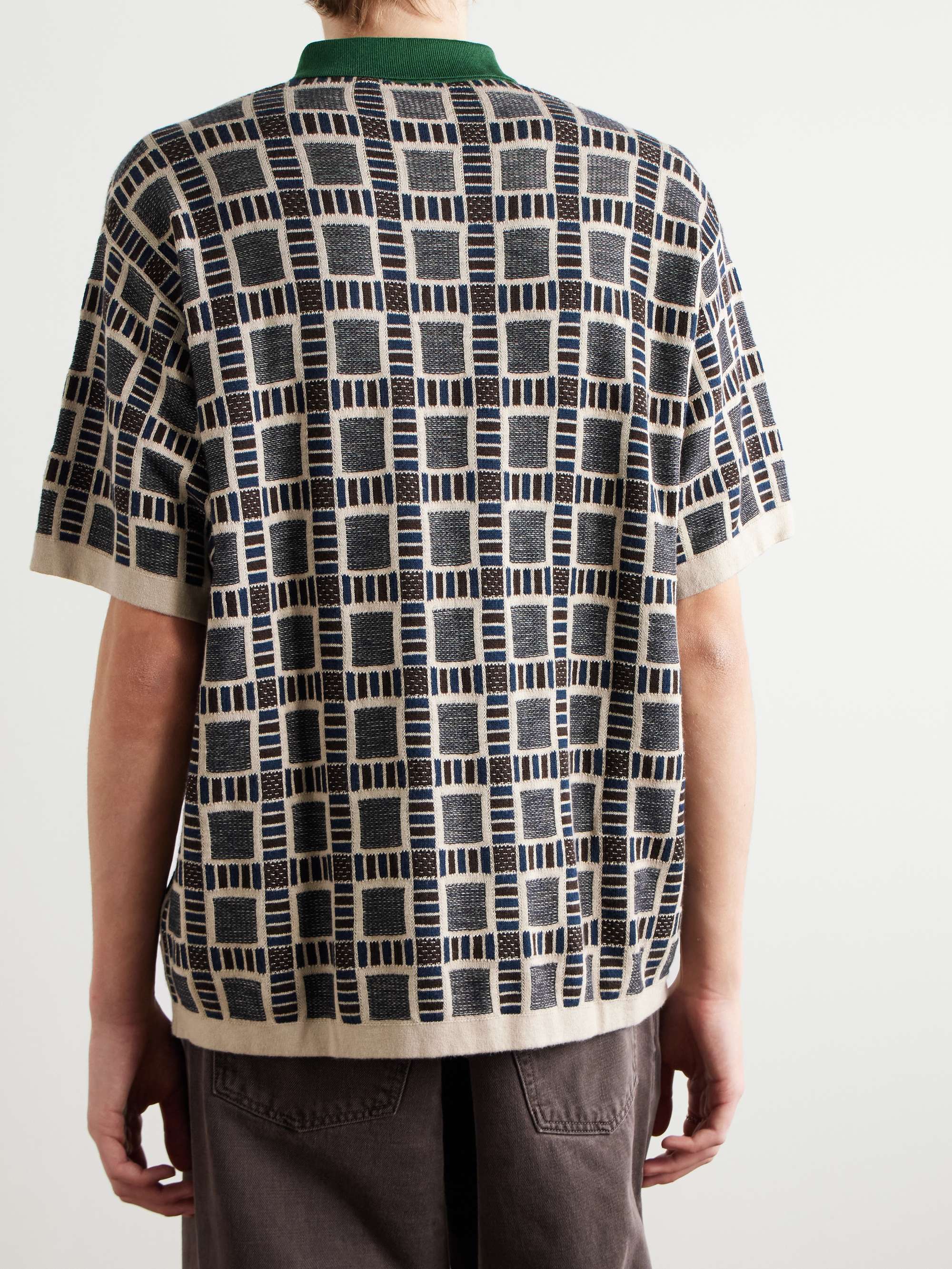 + Brain Dead Logo-Embroidered Jacquard-Knit Cotton-Blend Polo Shirt view