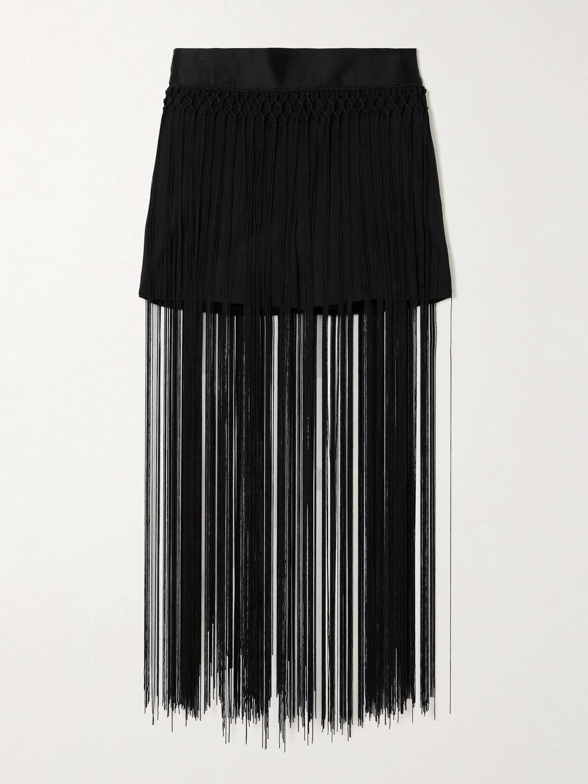 Allegra fringed duchesse silk satin-trimmed stretch-wool shorts hero visual