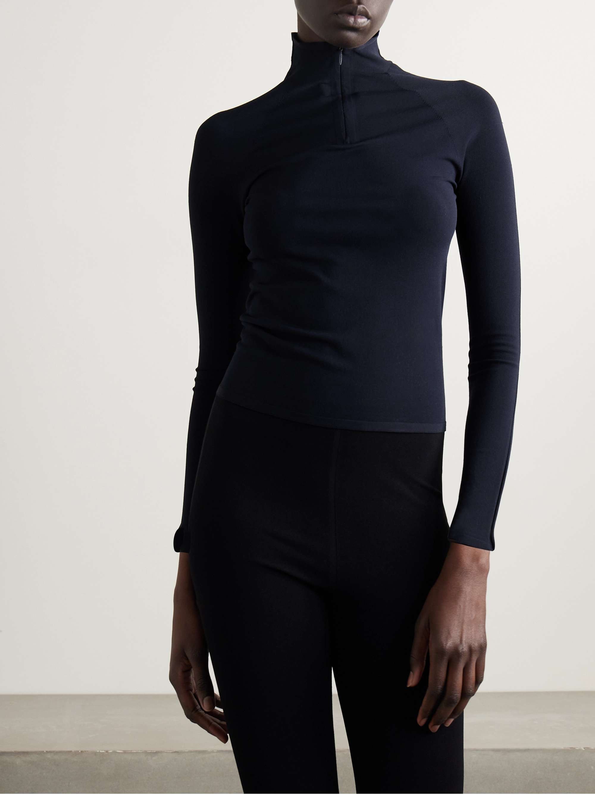 Patti stretch-jersey half-zip turtleneck top view