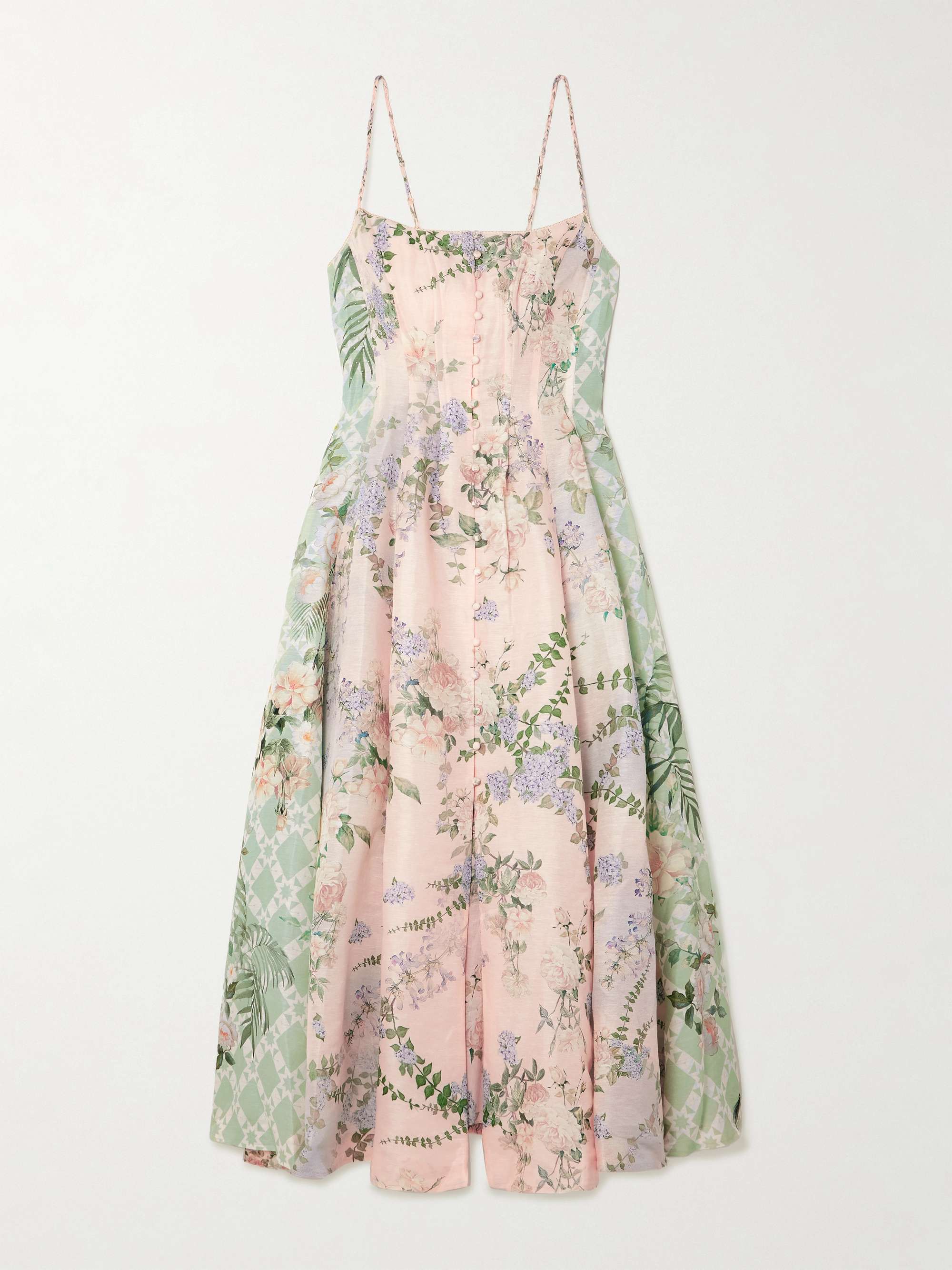 Embellished floral-print linen and silk-blend midi dress hero visual