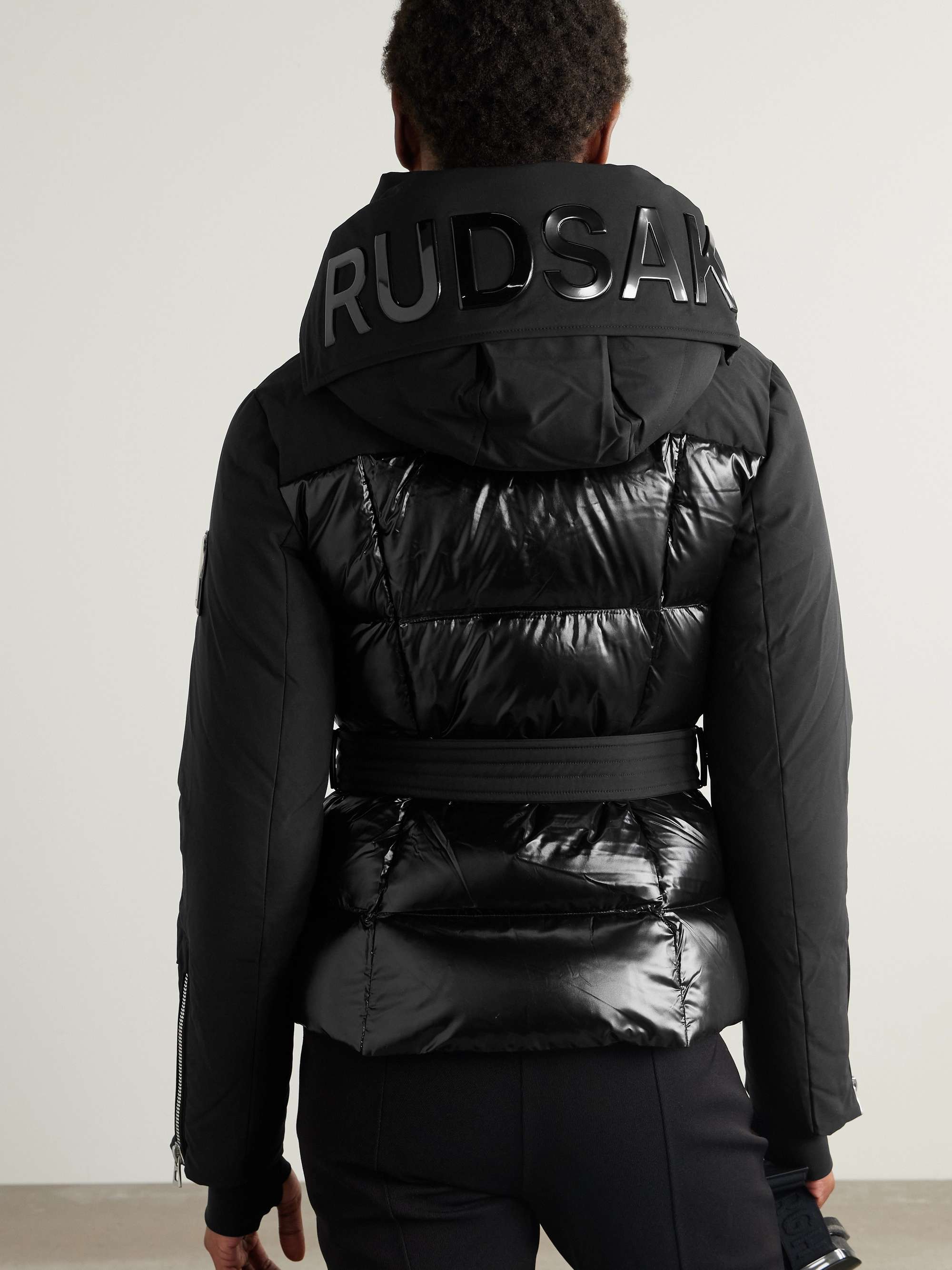 Caira belted padded quilted recycled-Stormshell hooded down ski jacket view
