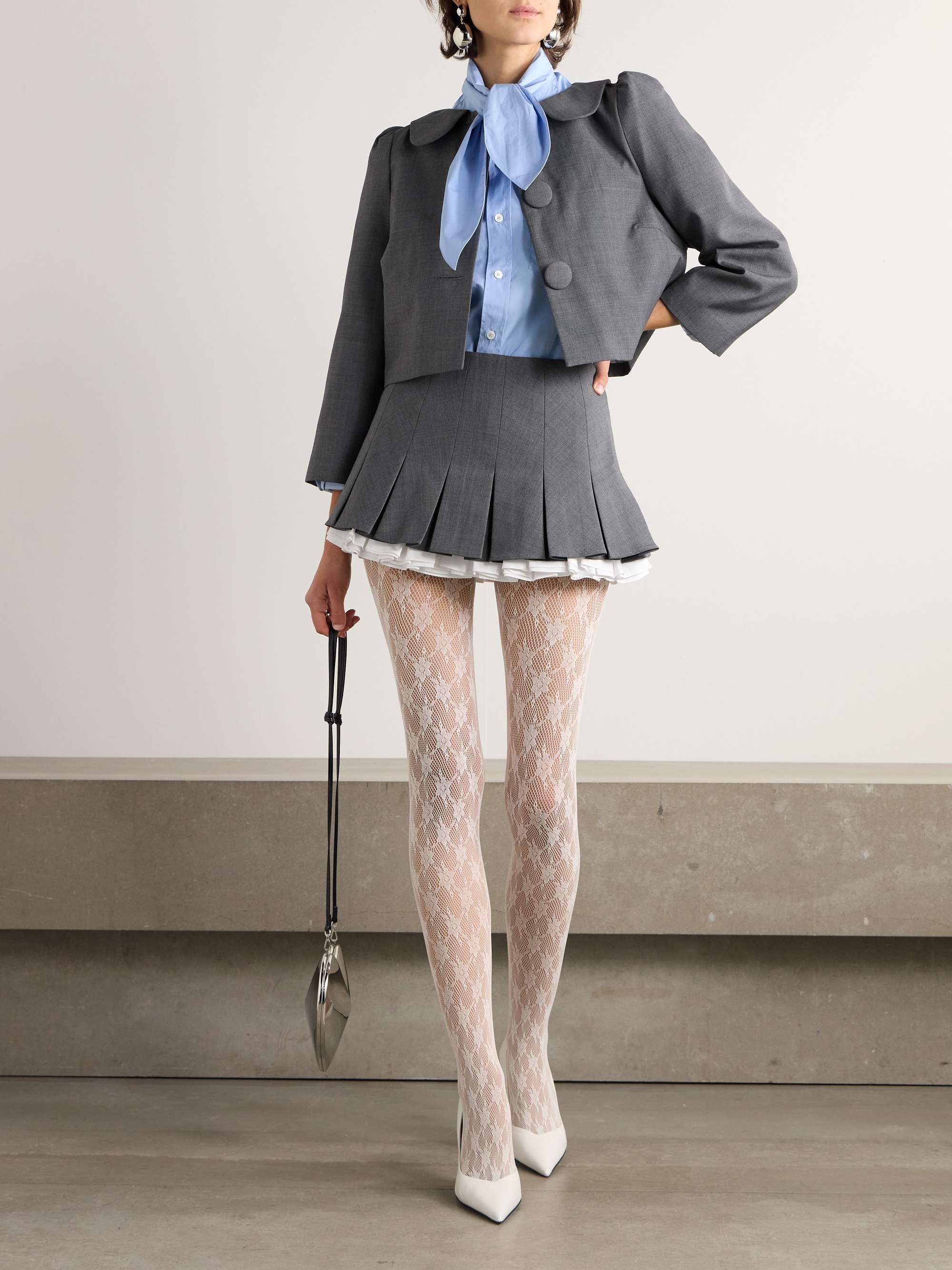 Layered pleated cotton poplin-trimmed grain de poudre mini skirt view