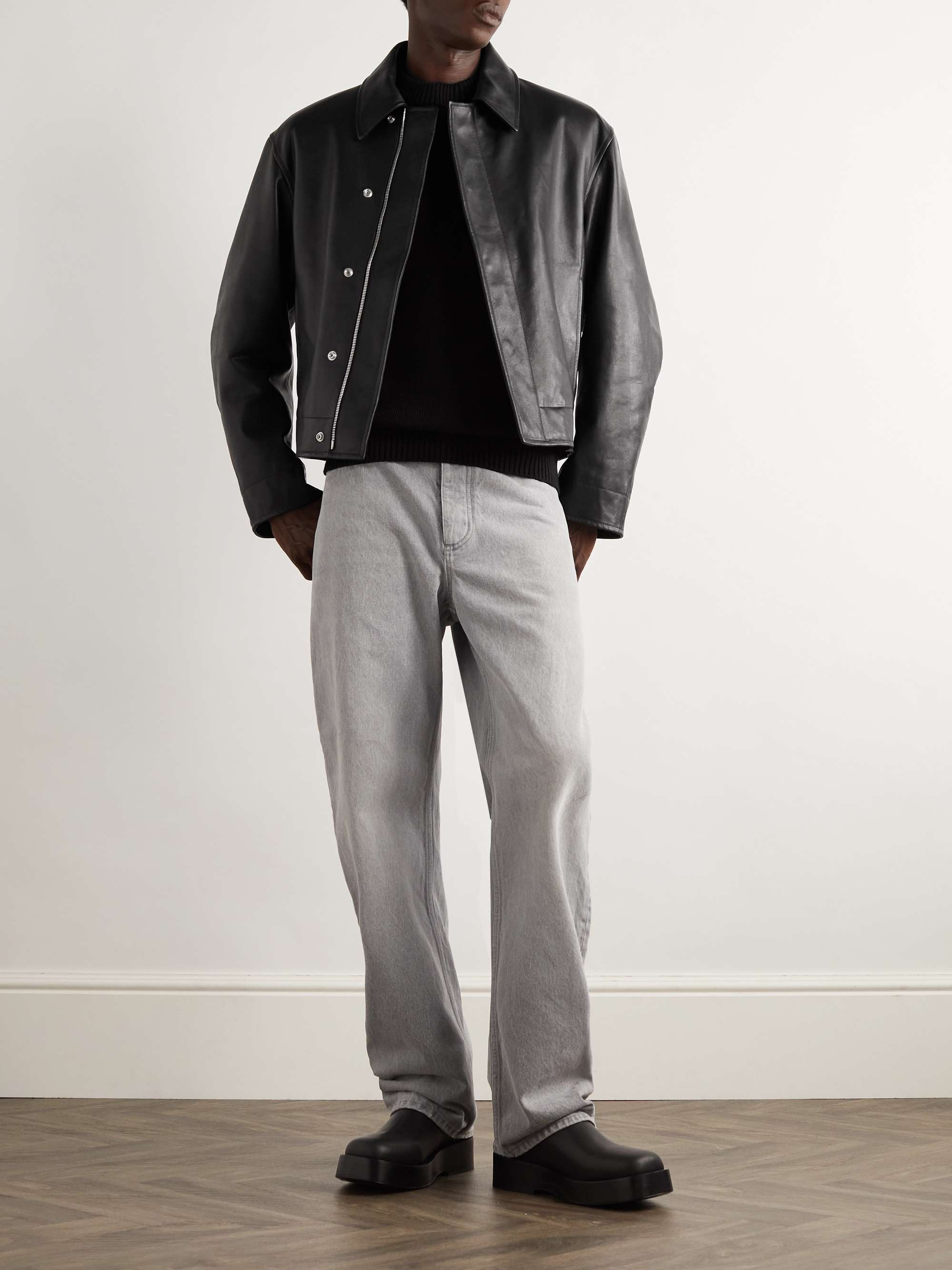 Textured-Leather Blouson Jacket view