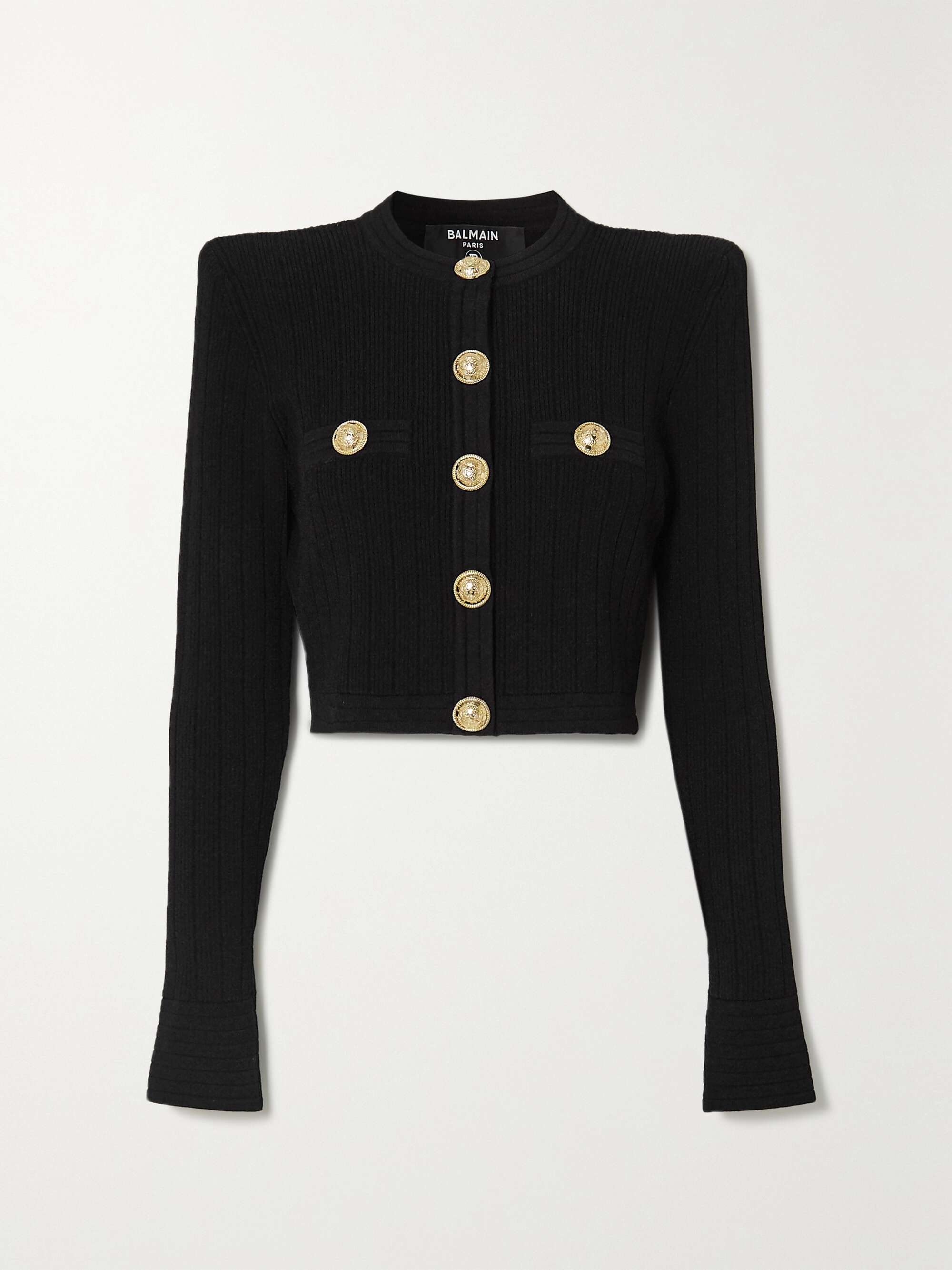 Cropped button-embellished jacquard-knit blazer hero visual