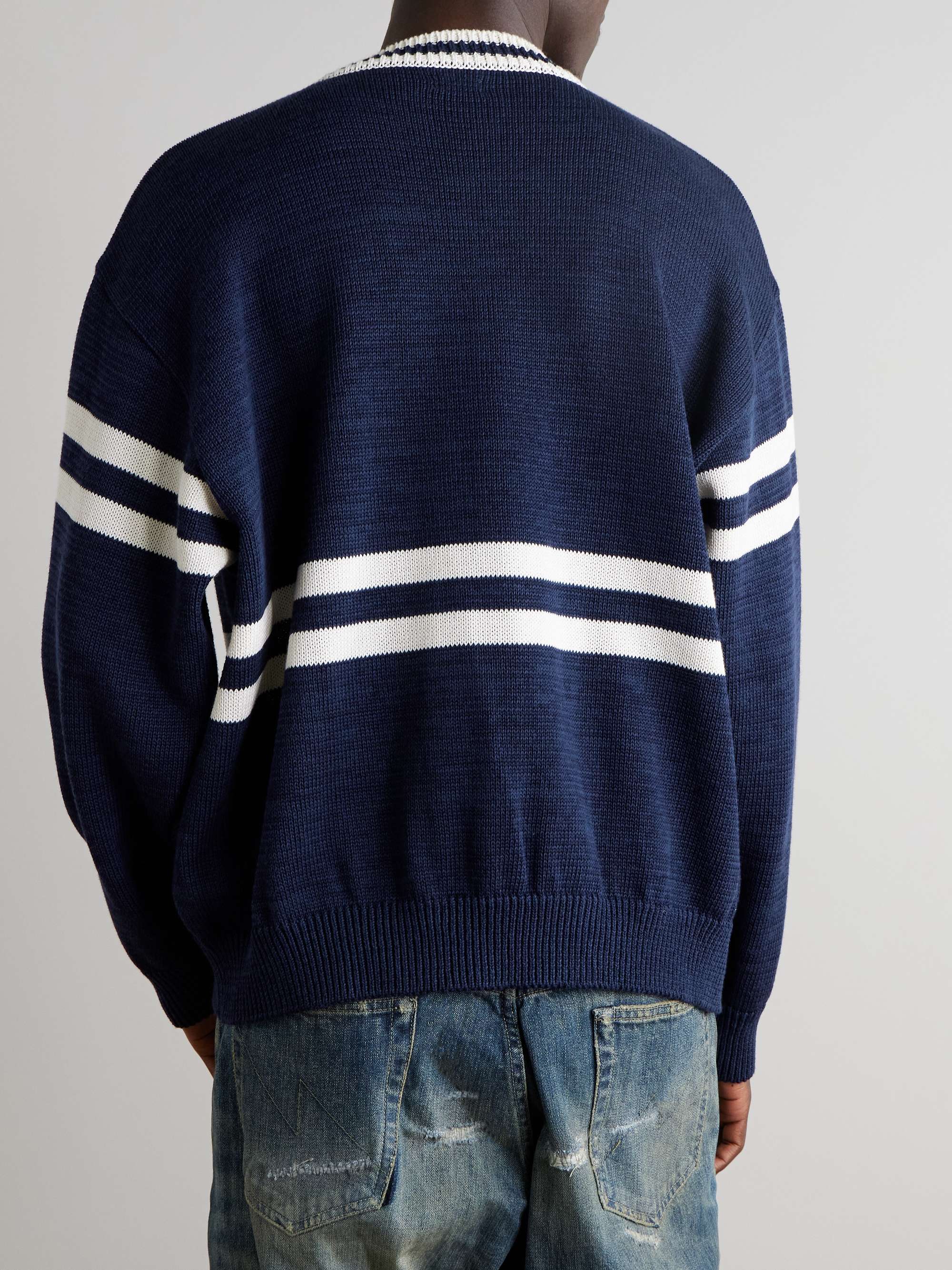 Peckish Rainbowy Ivy Appliquéd Striped Cotton Sweater view