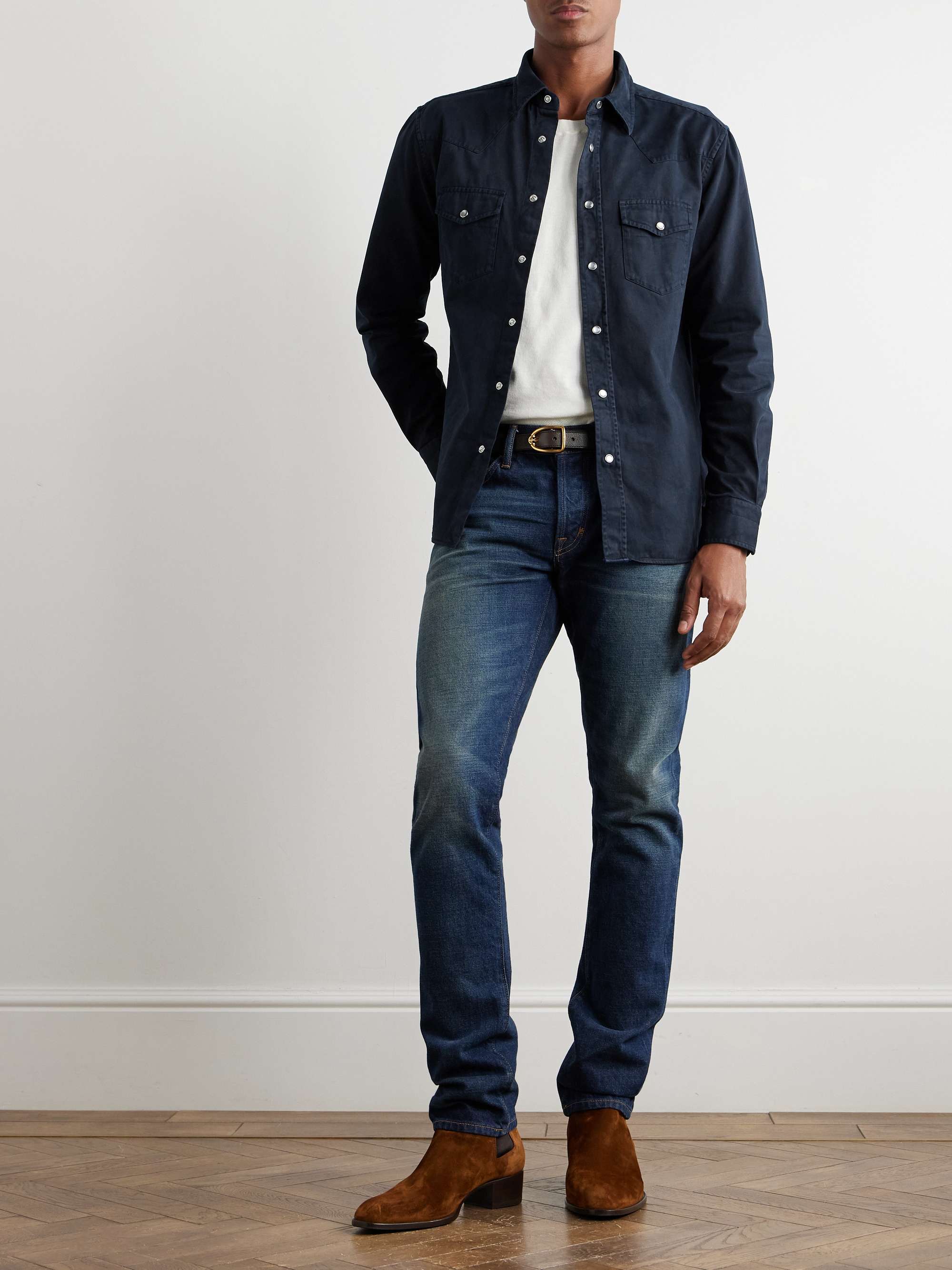 Slim-Fit Garment-Dyed Cotton-Twill Western Shirt view