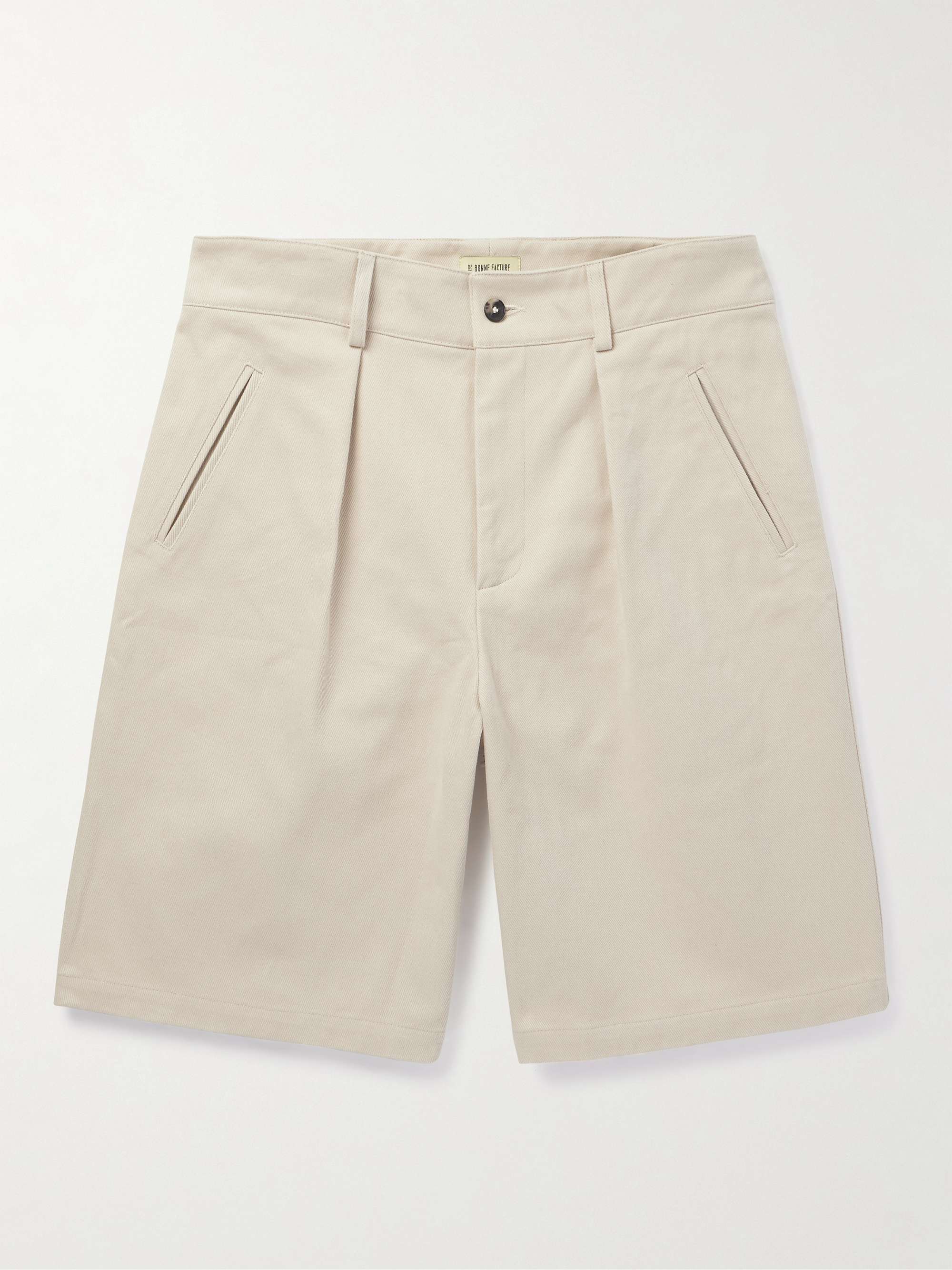 Straight-Leg Pleated Cotton-Drill Shorts hero visual
