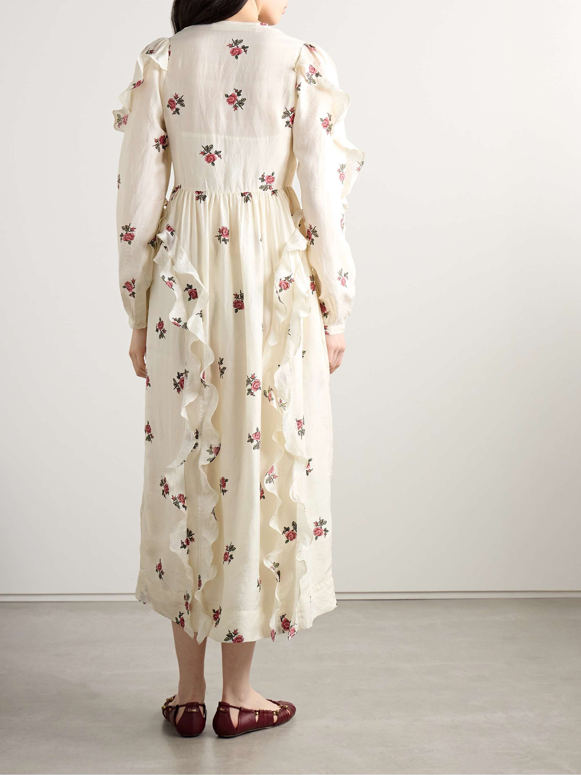 Lina ruffled floral-print silk-voile midi dress view