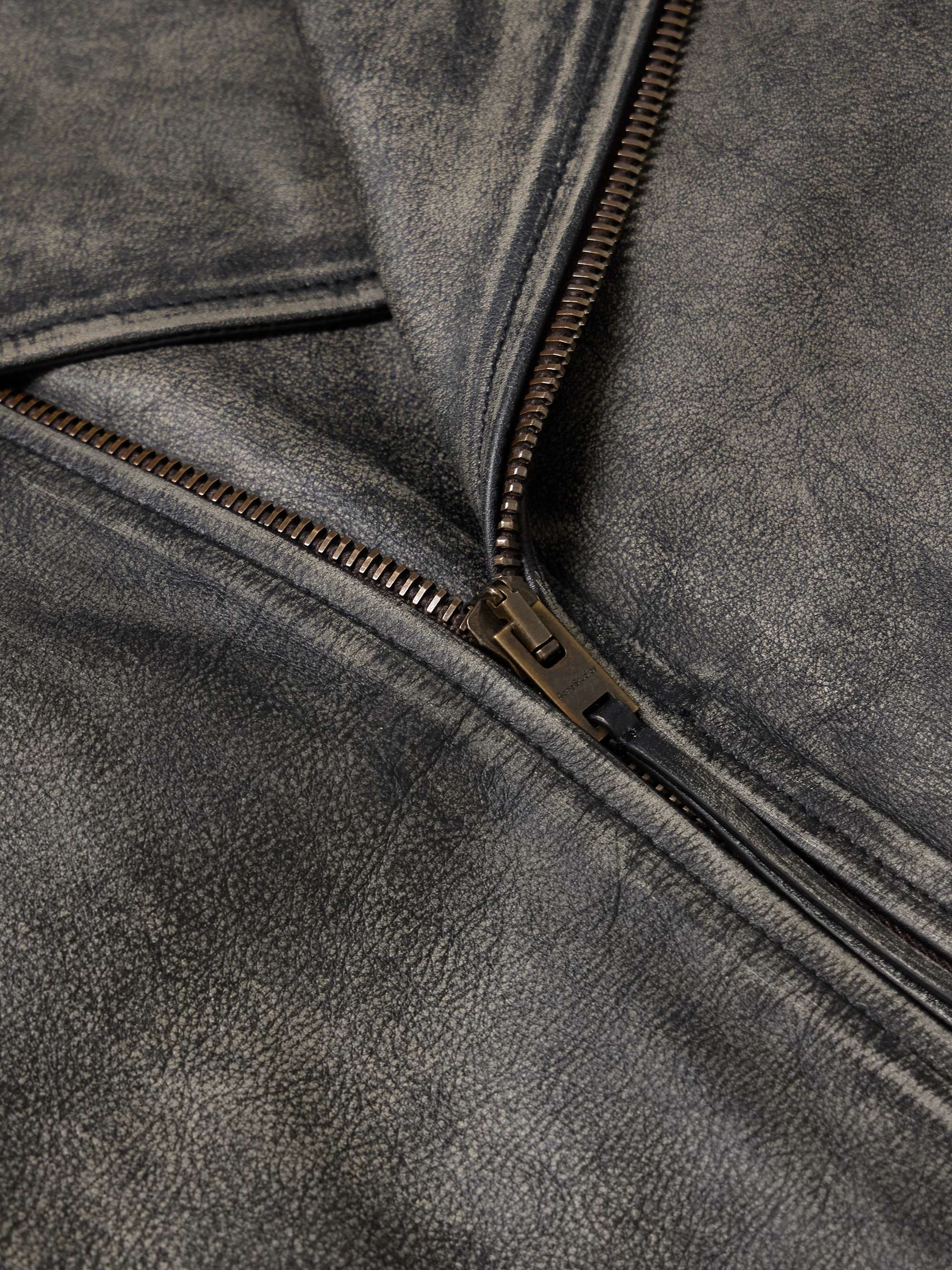 Logo-Embossed Leather Biker Jacket view