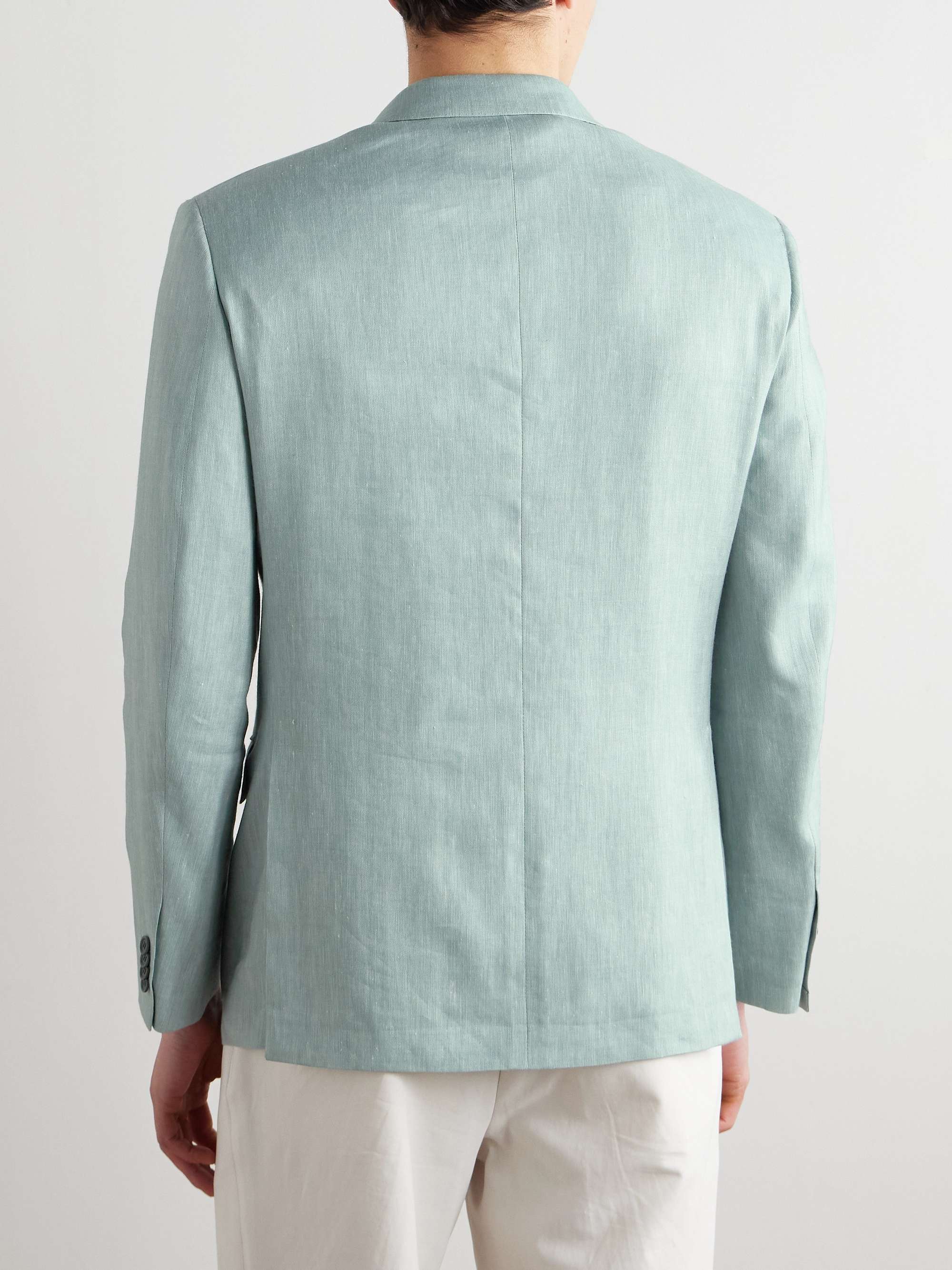 Double-Breasted Herringbone Linen, Wool and Silk-Blend Suit Jacket view