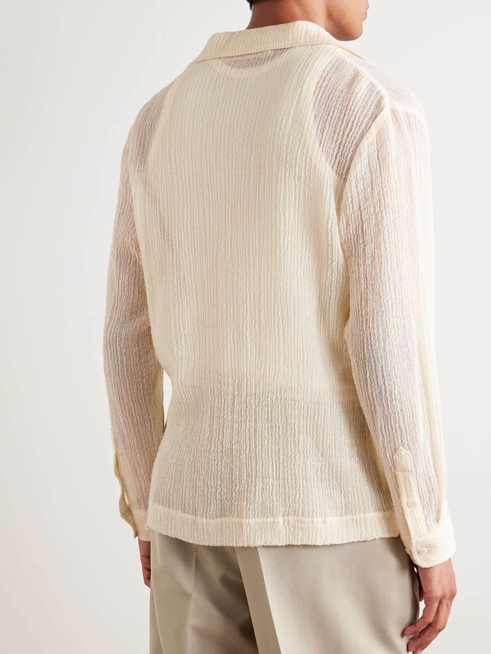Jagou Camp-Collar Open-Knit Merino Wool-Gauze Shirt view