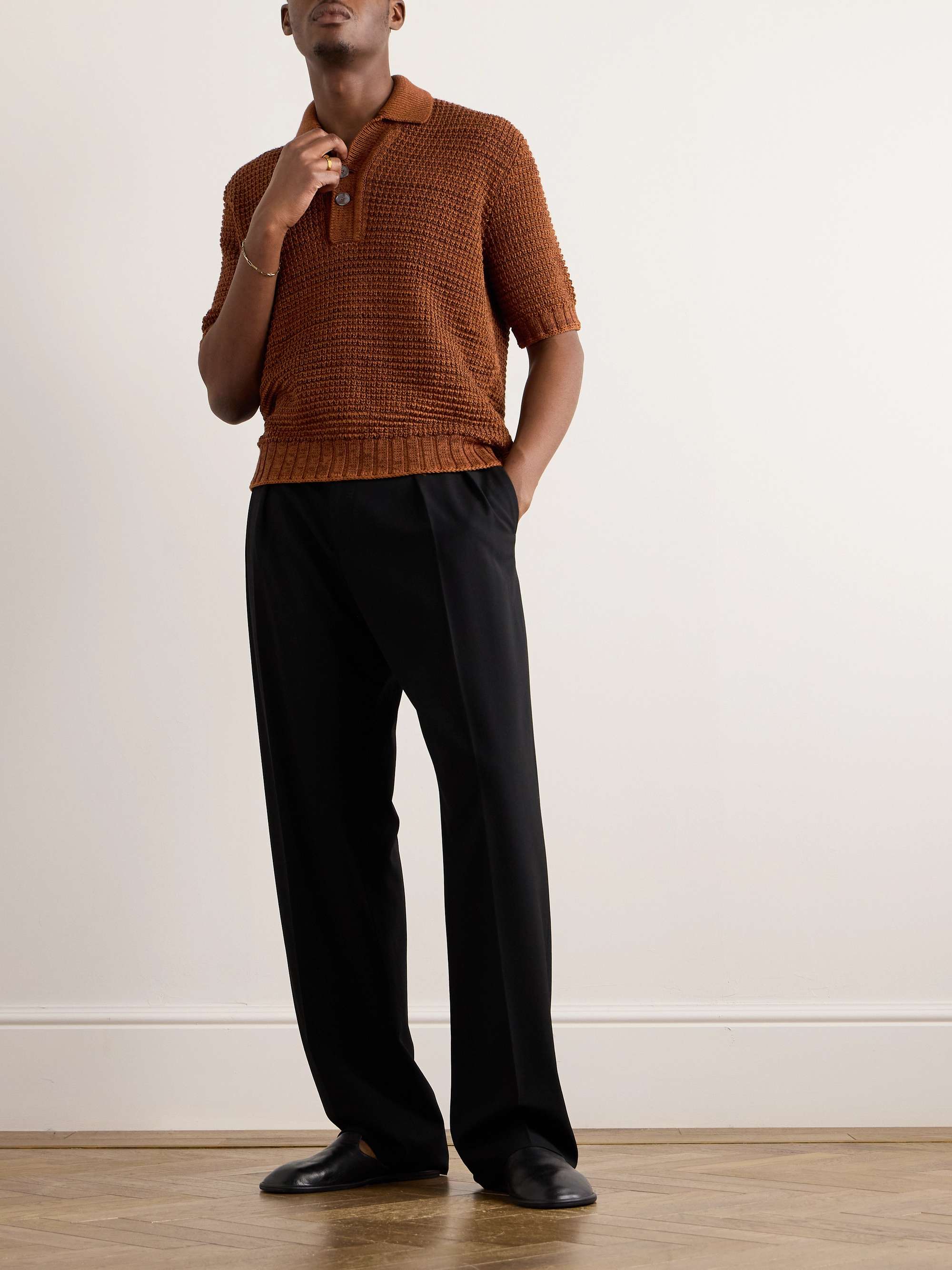 Open-Knit Cotton, Linen, Silk and Cashmere-Blend Polo Shirt view