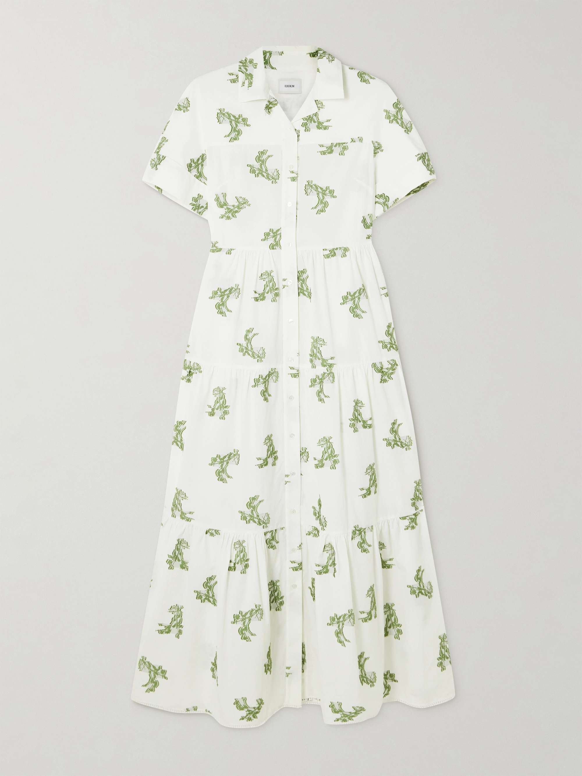 Embroidered gathered cotton fil coupé midi dress hero visual