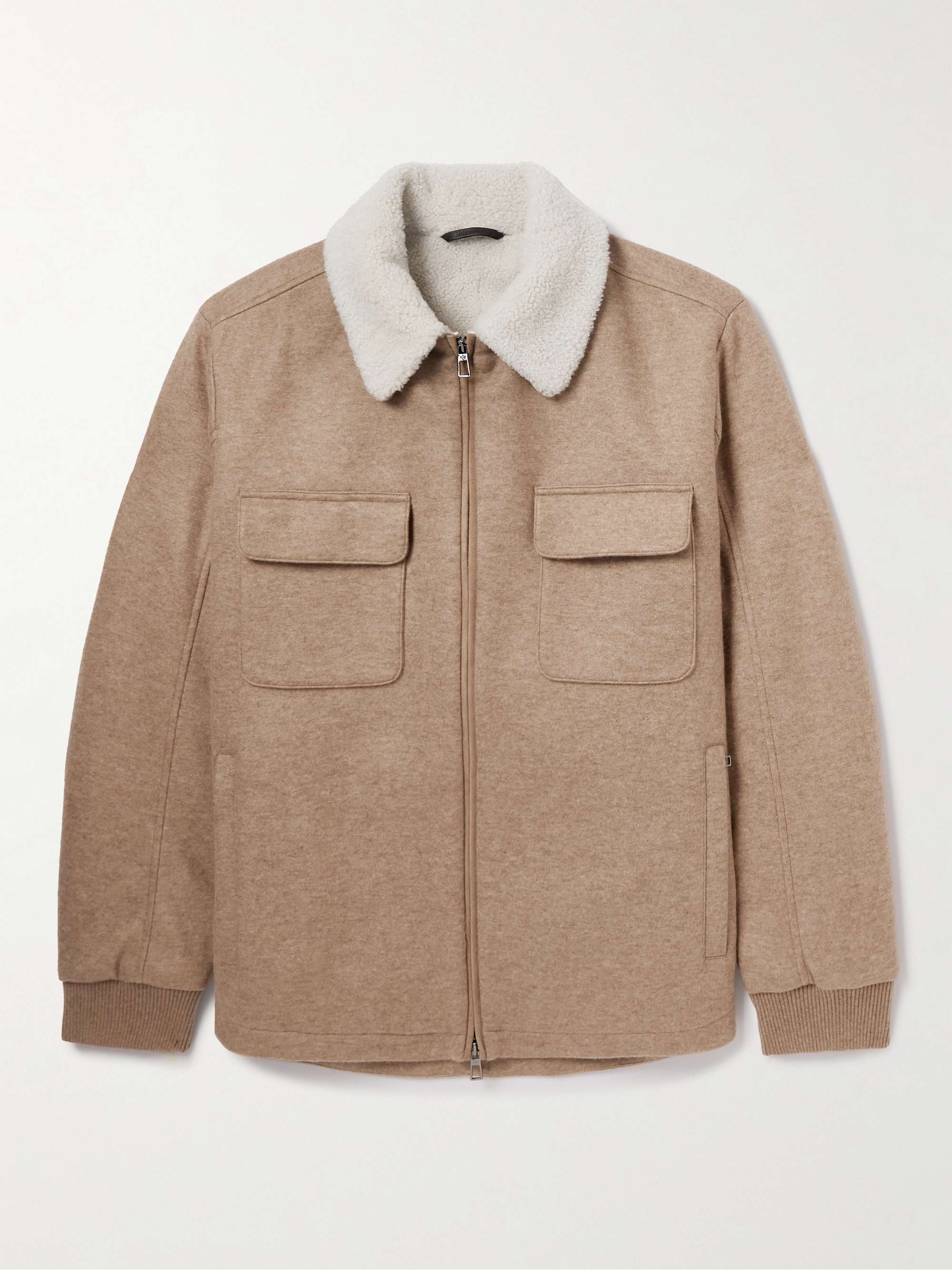 Suede-Trimmed Shearling-Lined Cashmere-Blend Shirt Jacket hero visual