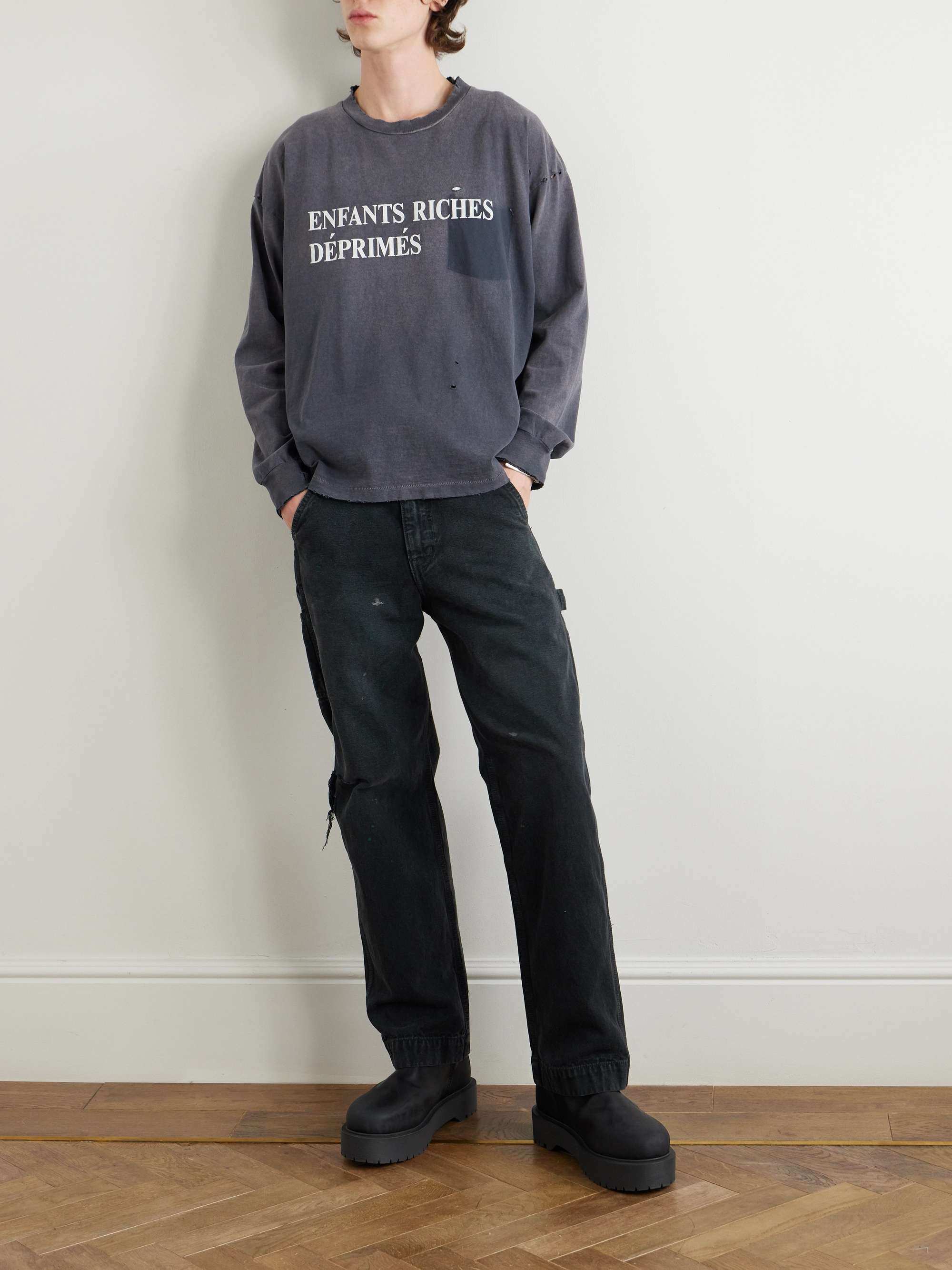 Wide-Leg Distressed Paint-Splattered Jeans view