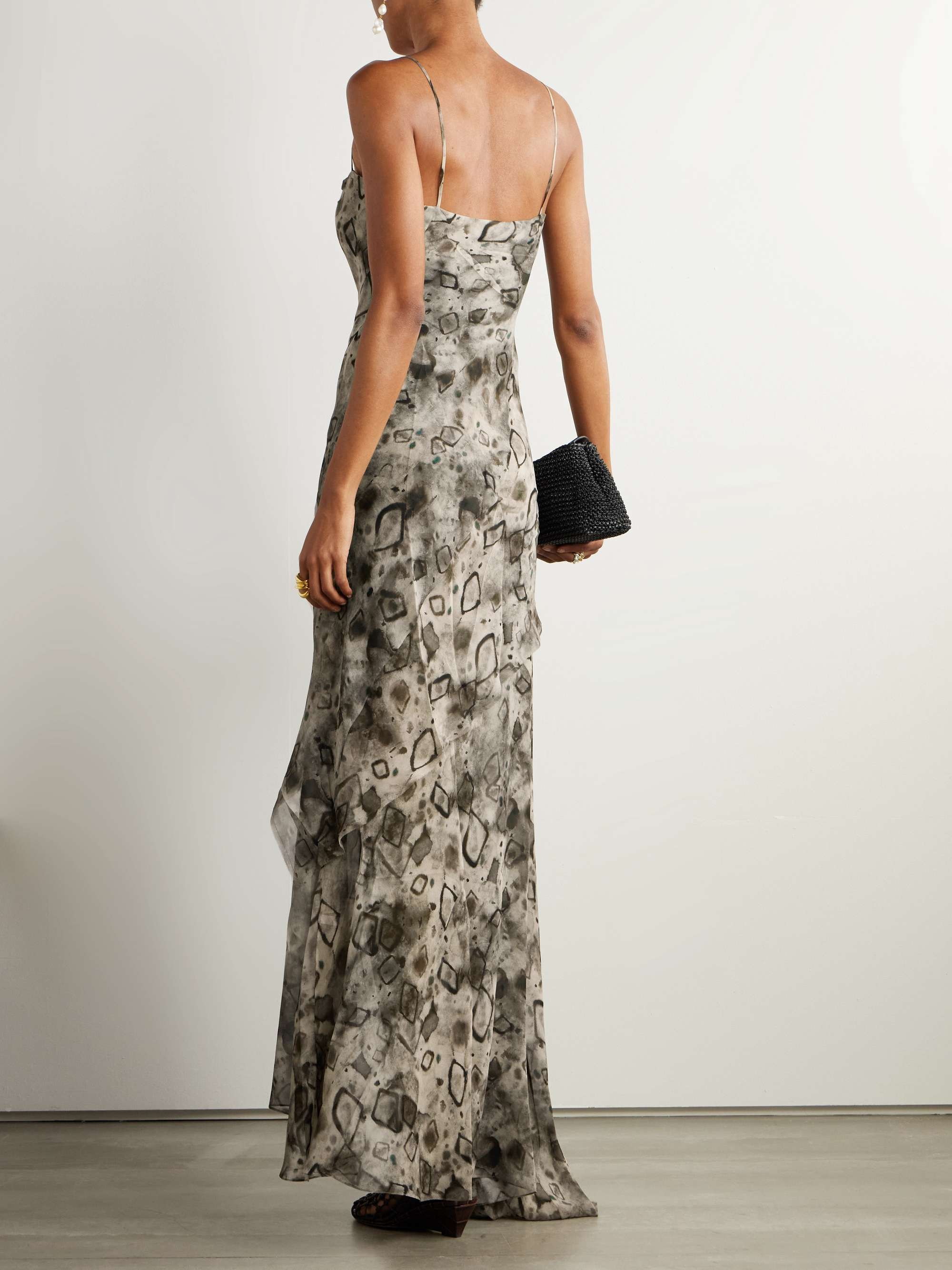 Meena draped frayed printed silk-georgette maxi dress view