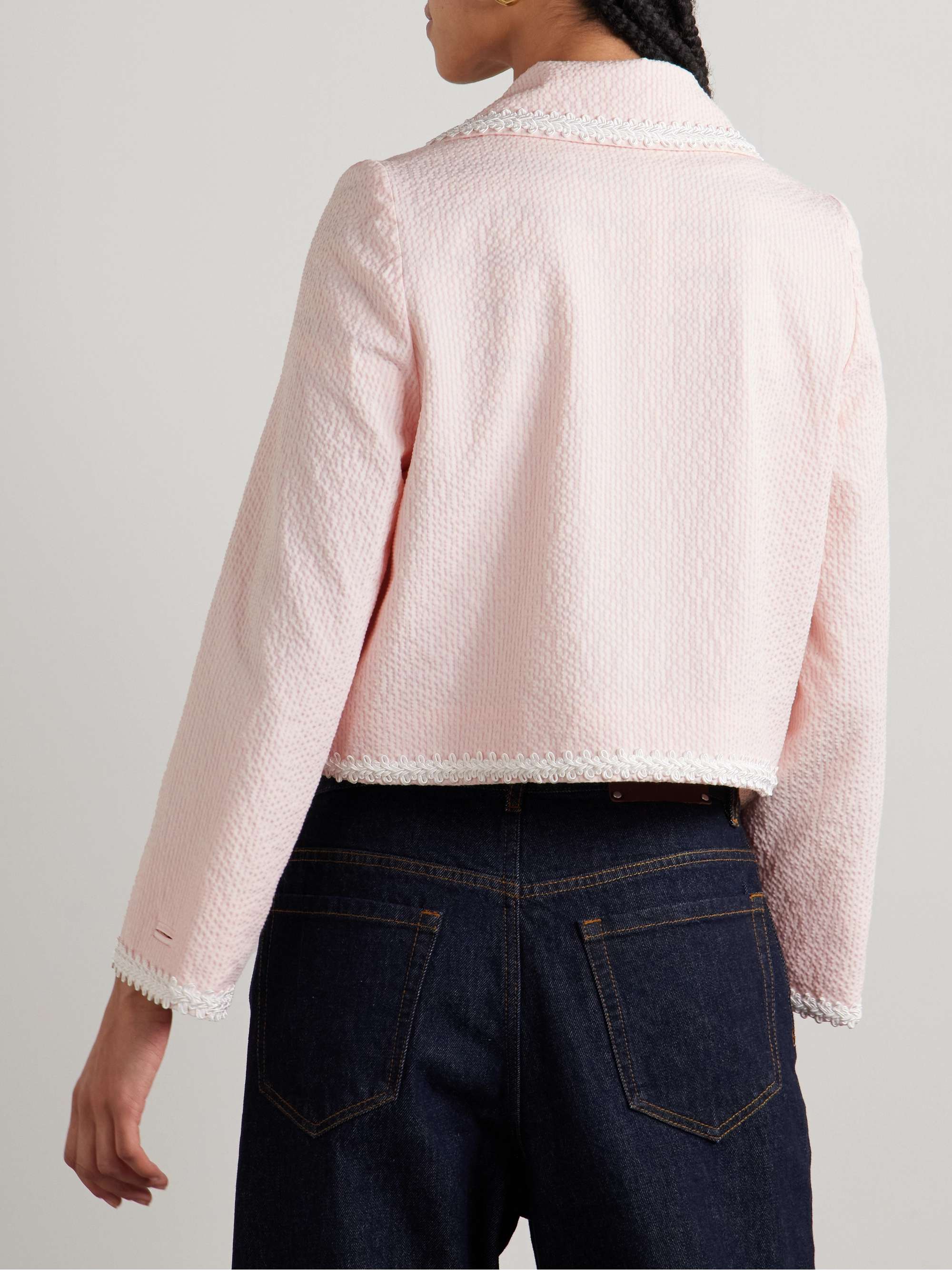 Cropped appliquéd striped cotton-blend seersucker jacket view