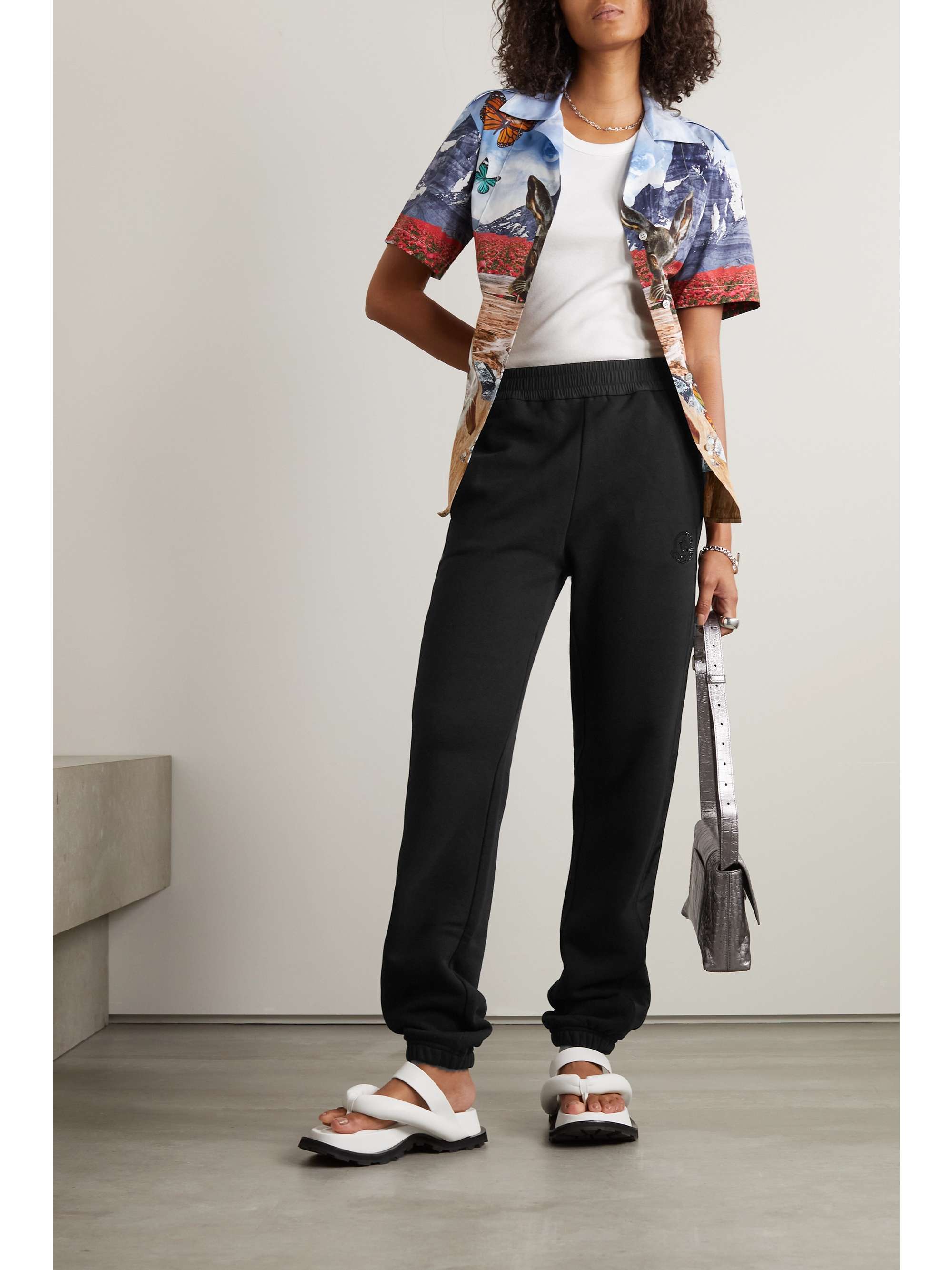 Embellished shell-trimmed cotton-jersey track pants view