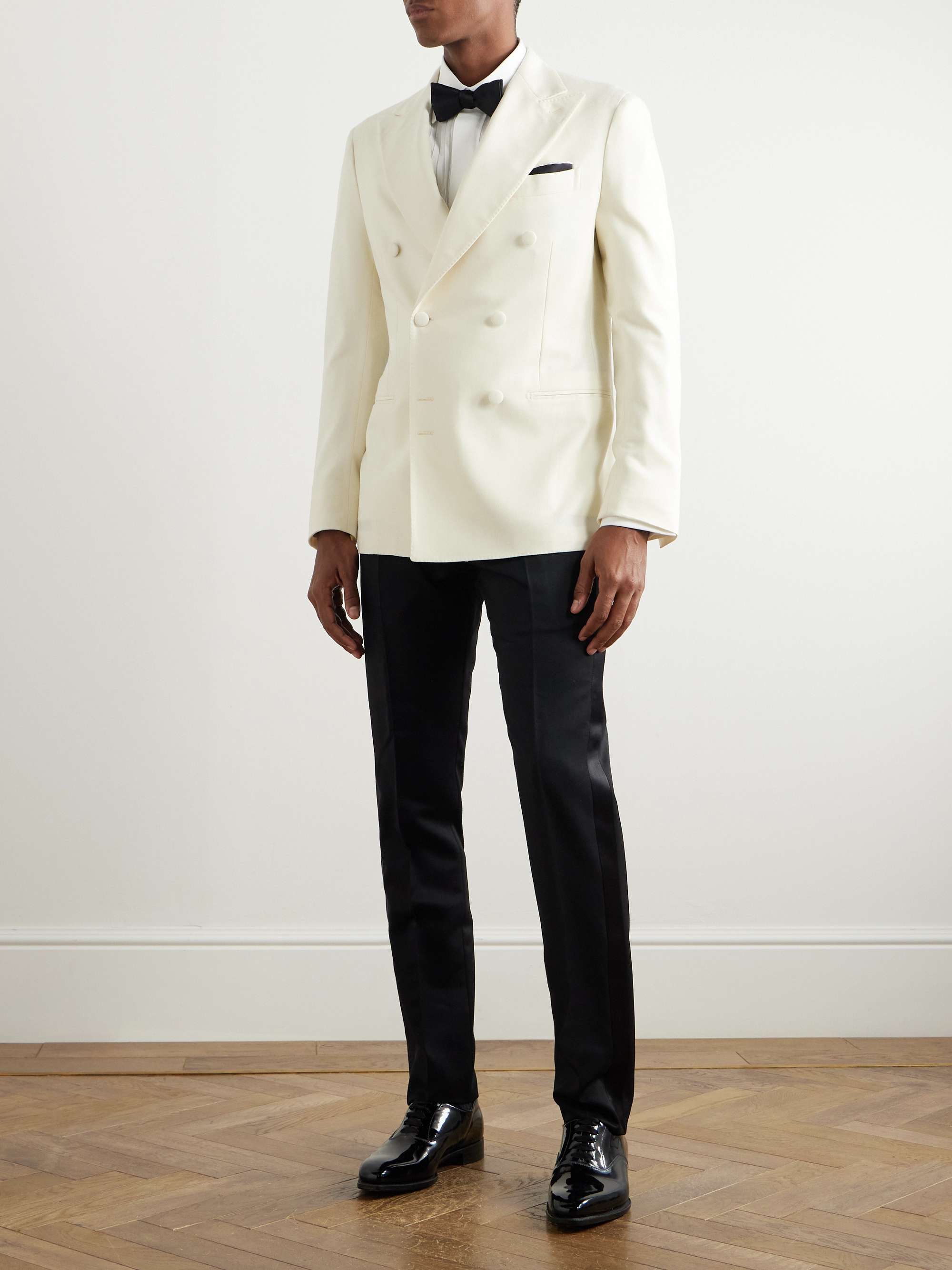 Double-Breasted Wool-Flannel Tuxedo Jacket view