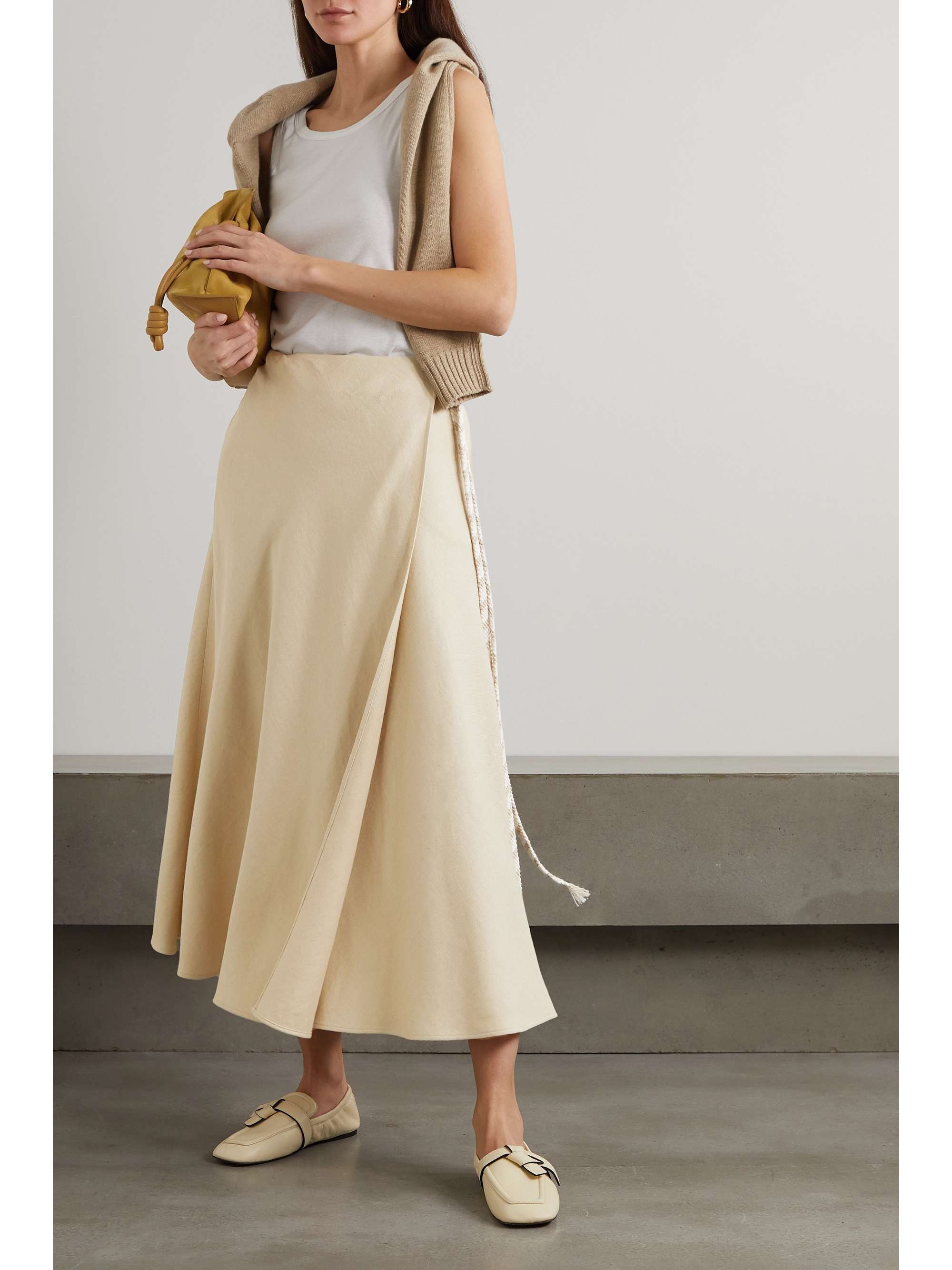 Antigua tie-detailed linen midi wrap skirt view