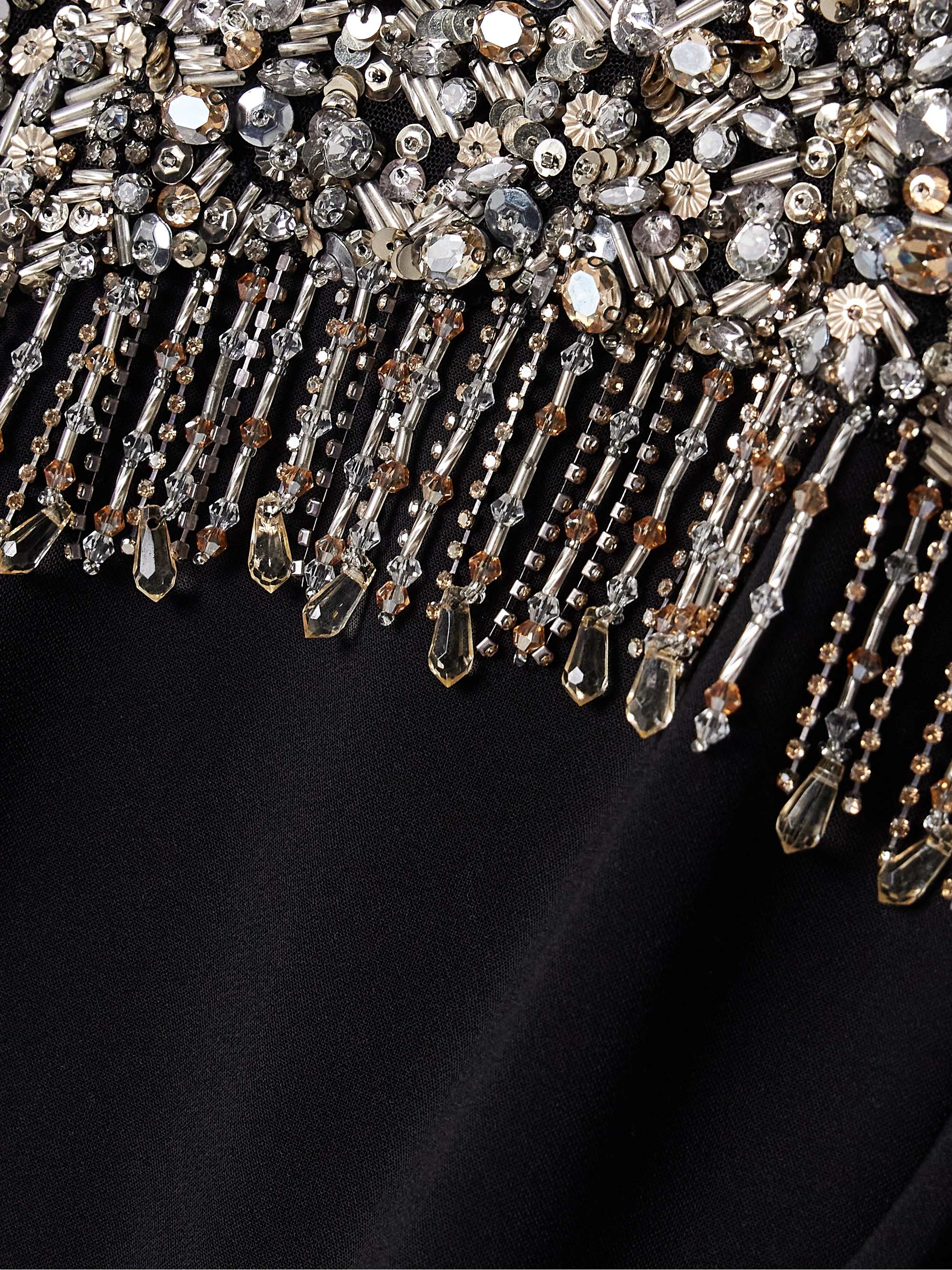 Rana cape-effect fringed embellished crepe gown view