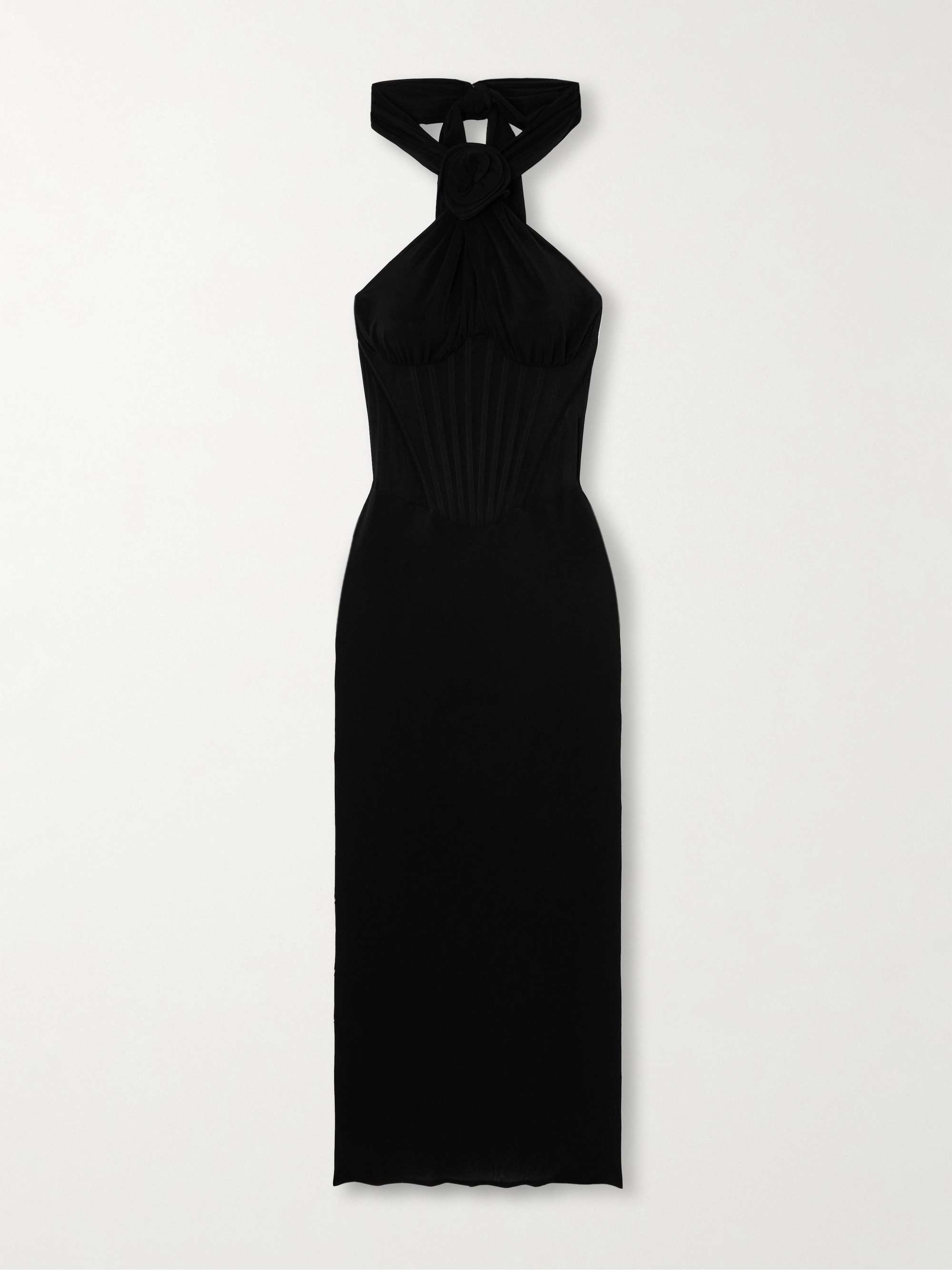 Appliquéd stretch-tulle halterneck midi dress hero visual