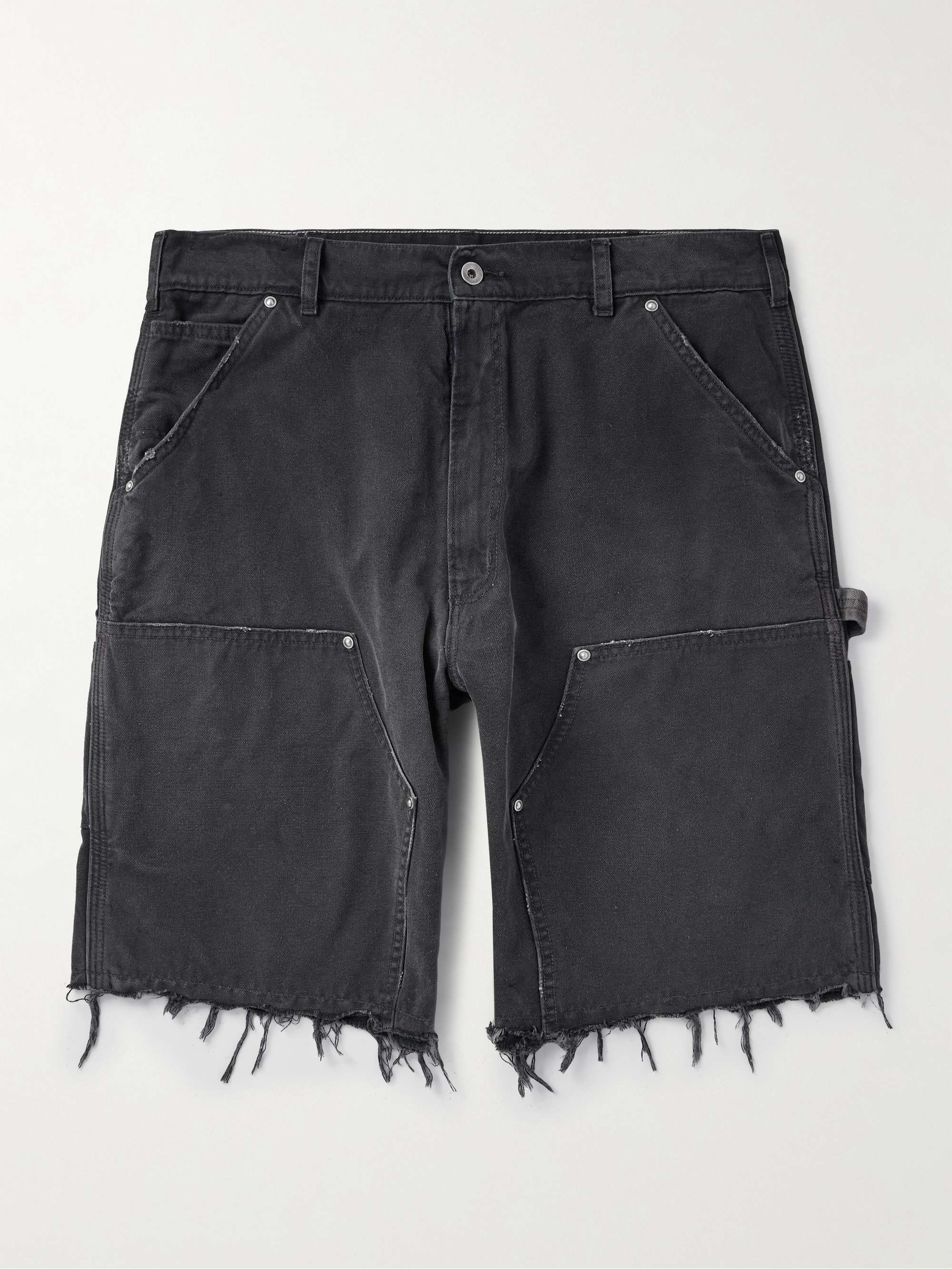 Straight-Leg Panelled Frayed Cotton-Canvas Shorts hero visual