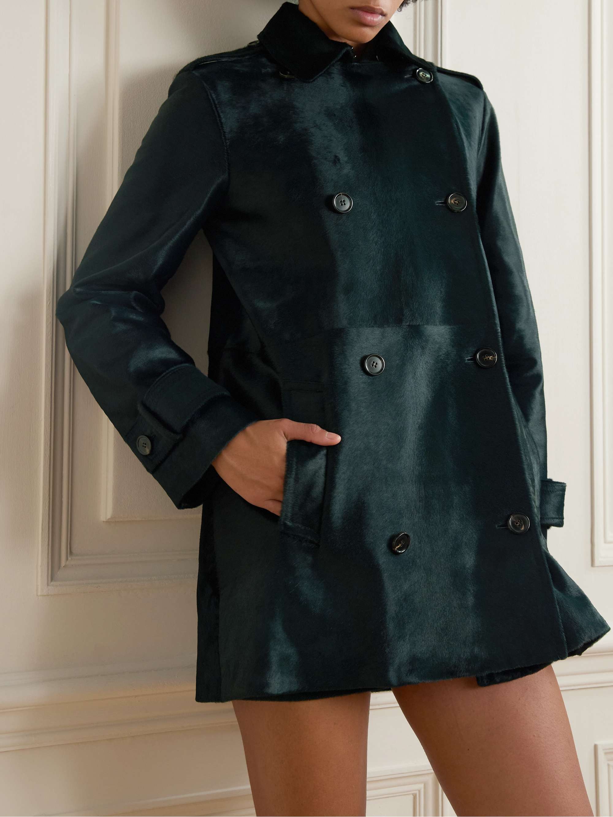 Charlotte double-breasted calf hair trench coat view