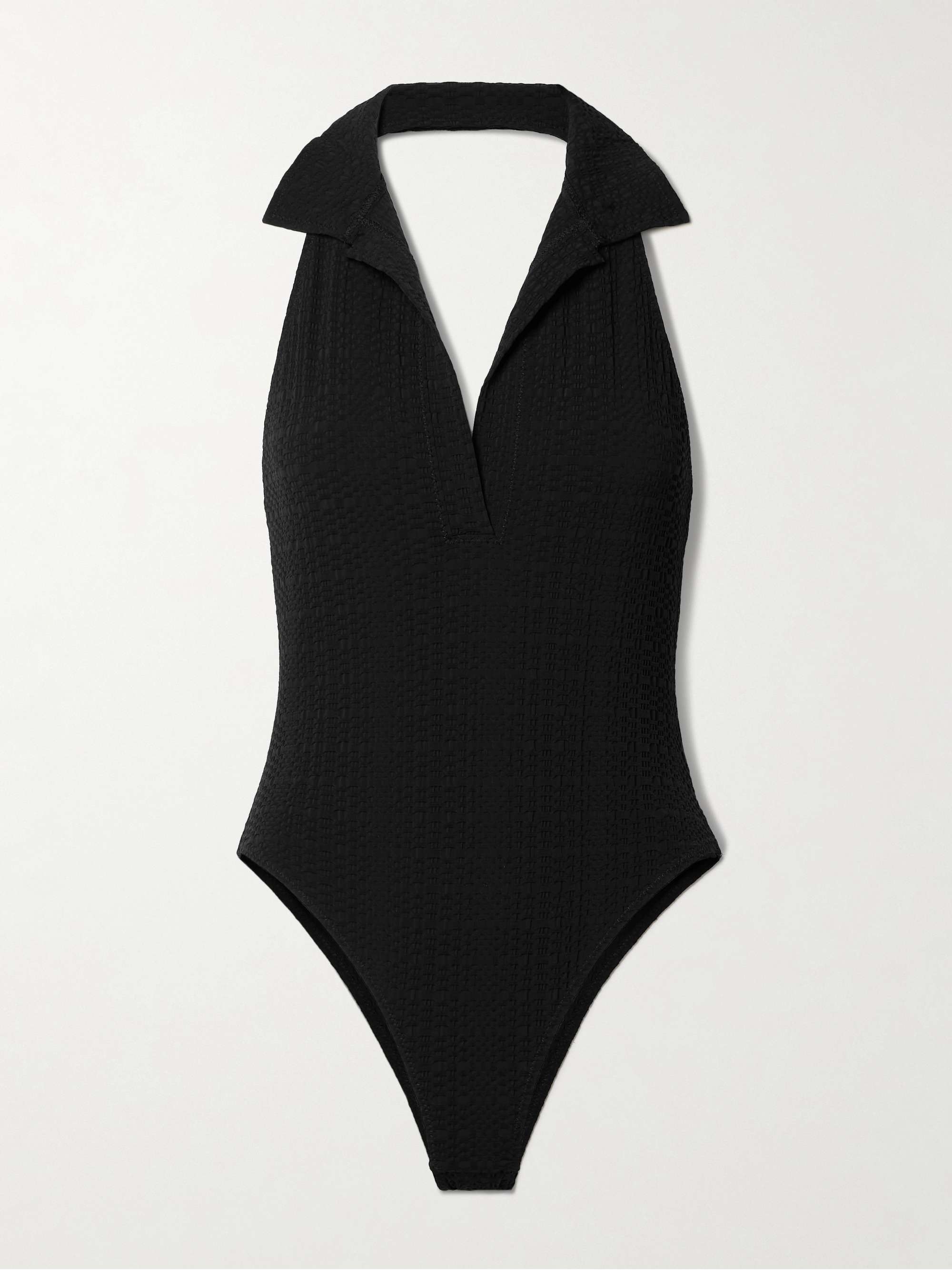+ NET SUSTAIN Polo seersucker halterneck swimsuit hero visual