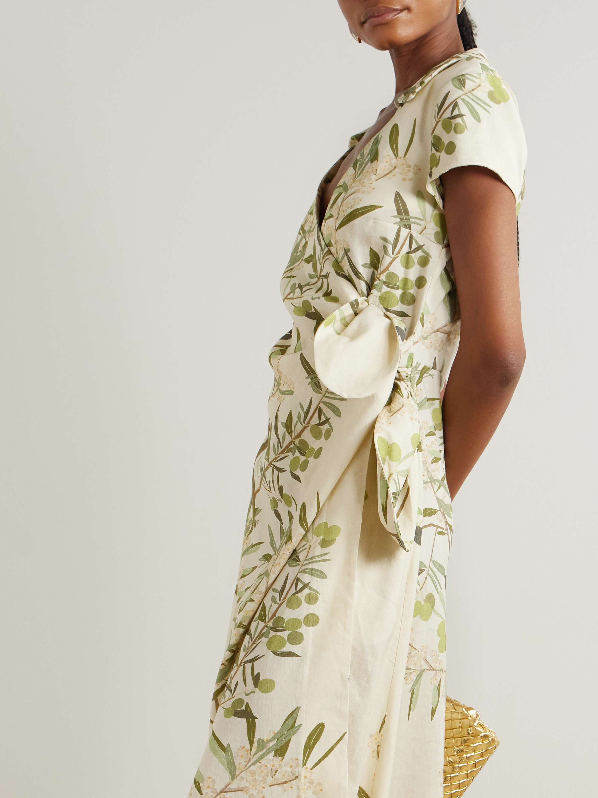 Mara printed linen-blend midi wrap dress view