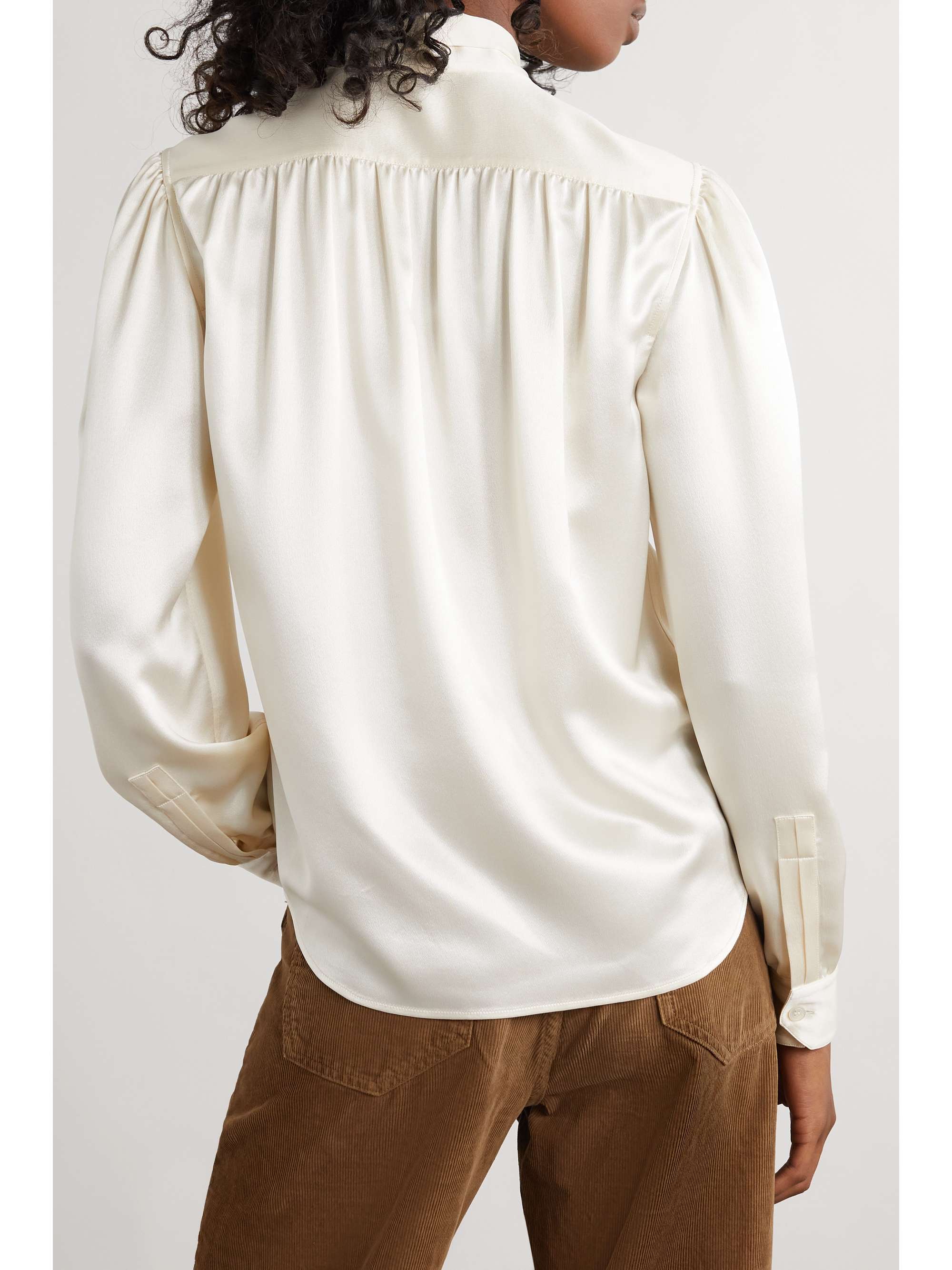 Cropped pussy-bow silk-charmeuse blouse view