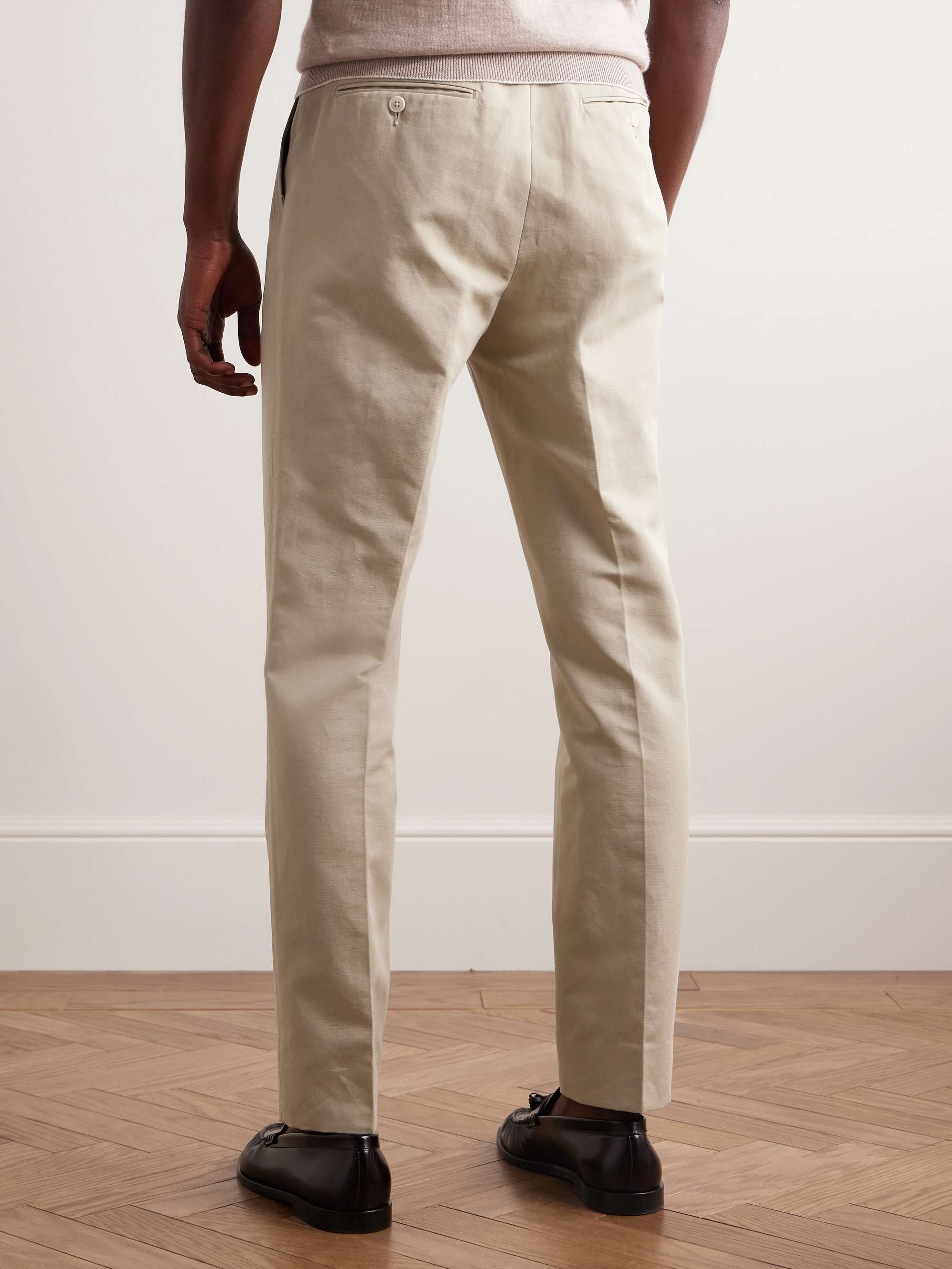 Slim-Fit Pleated Cotton and Linen-Blend Twill Suit Trousers view