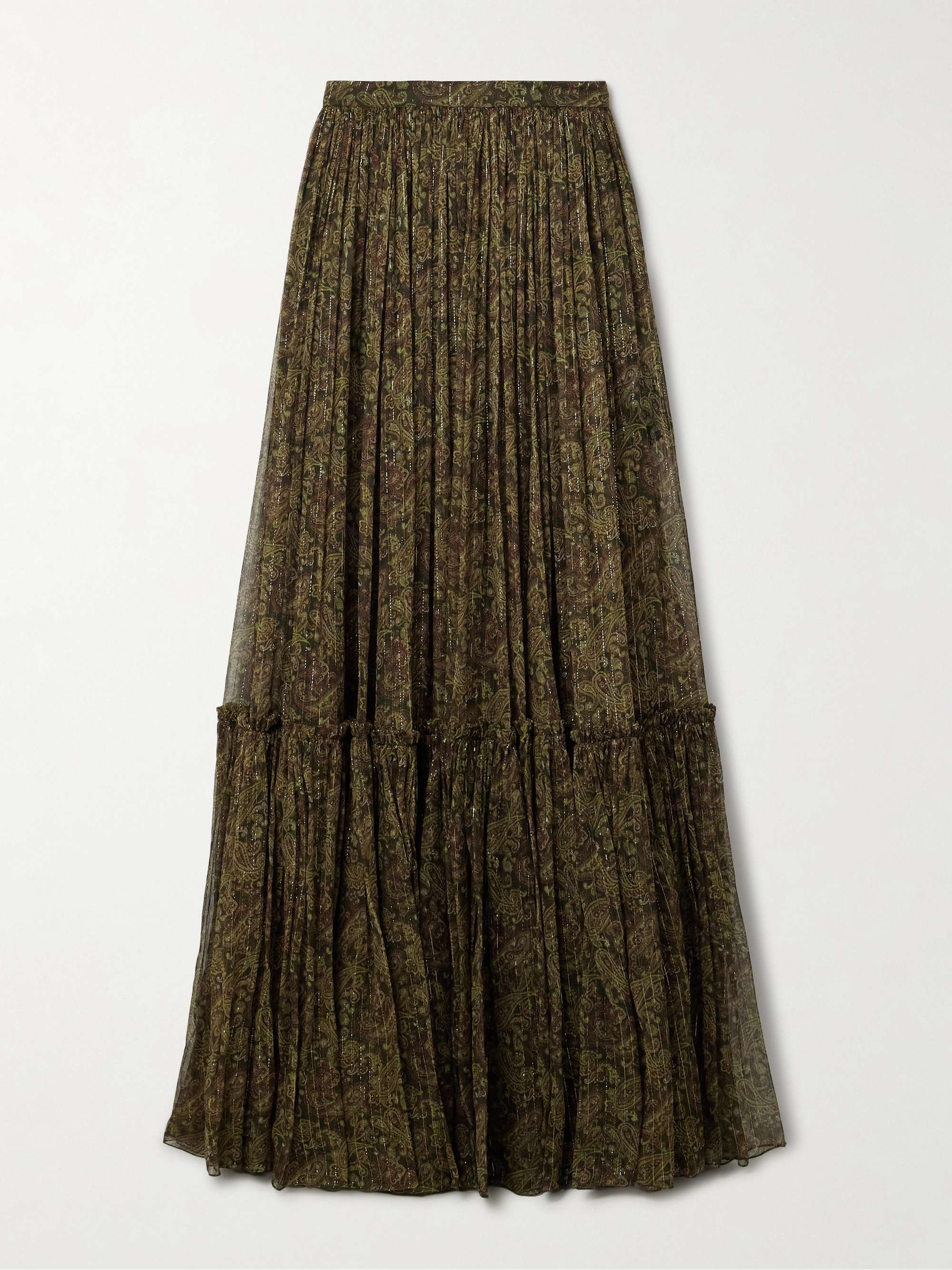Tiered metallic paisley-print silk-blend crepon maxi skirt hero visual