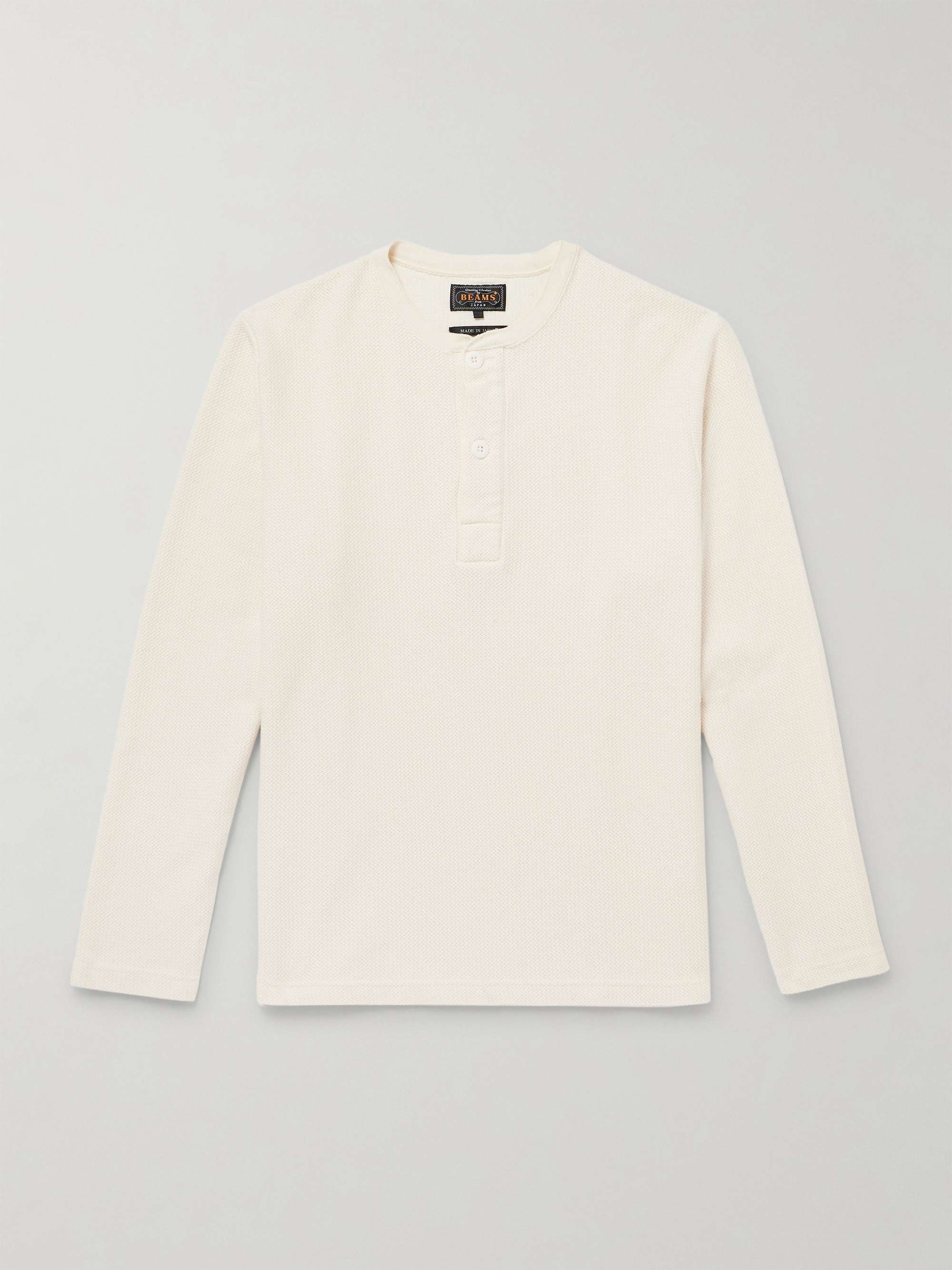 Waffle-Knit Cotton Henley T-Shirt hero visual
