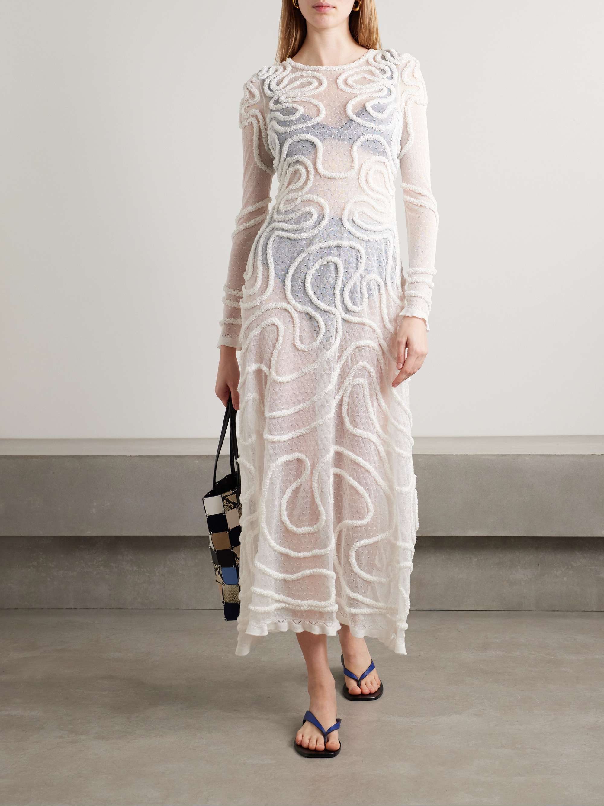 Valentina appliquéd pointelle-knit midi dress view