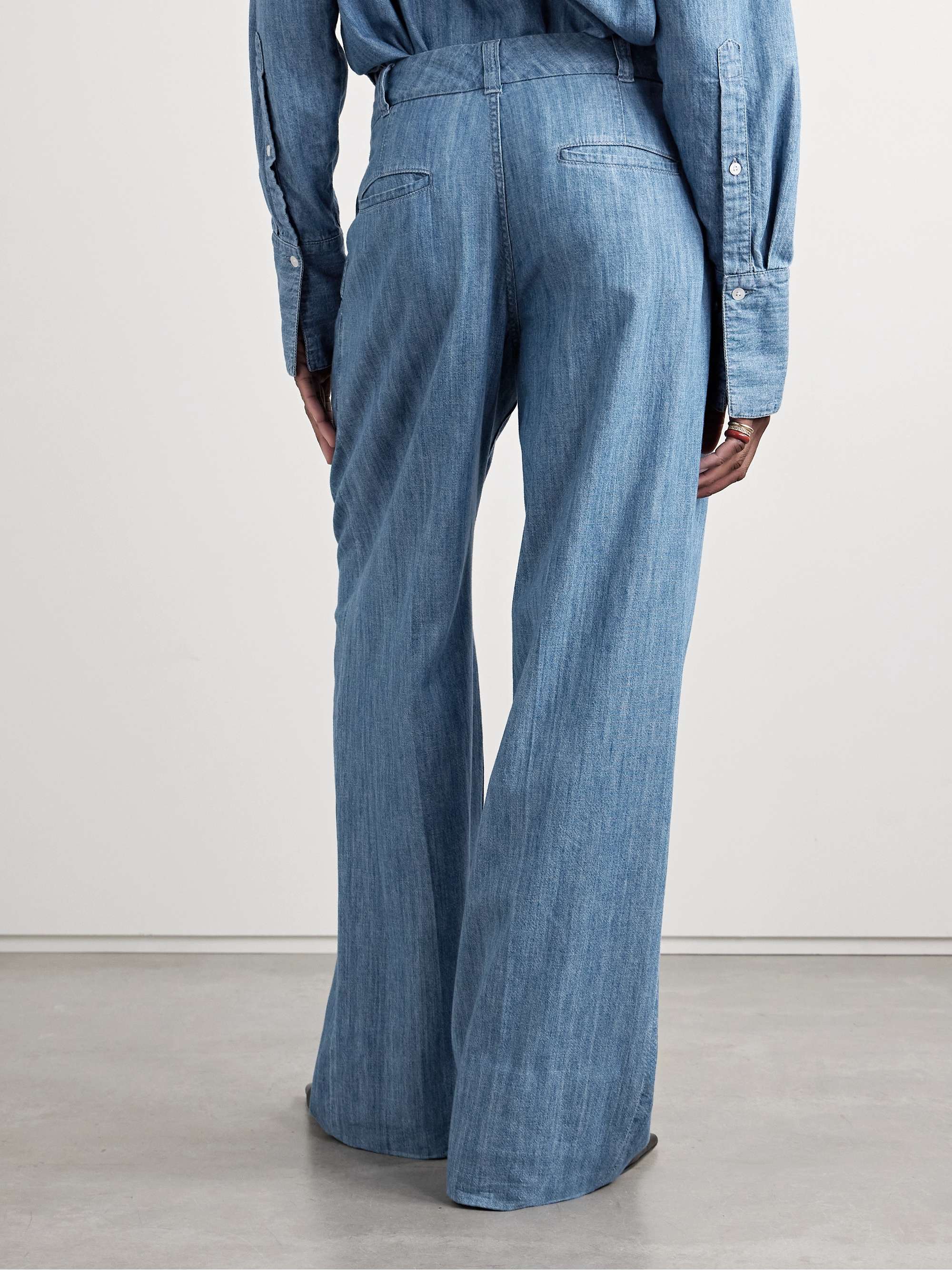 Pleated organic cotton-chambray wide-leg pants view
