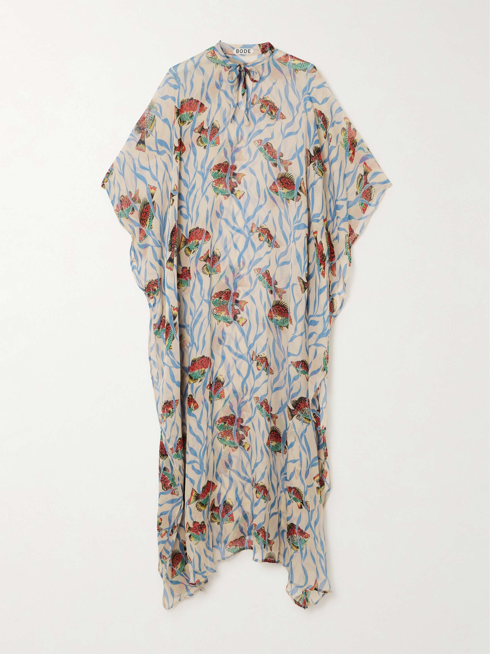 Swimmers asymmetric tie-detailed printed crepon maxi dress hero visual